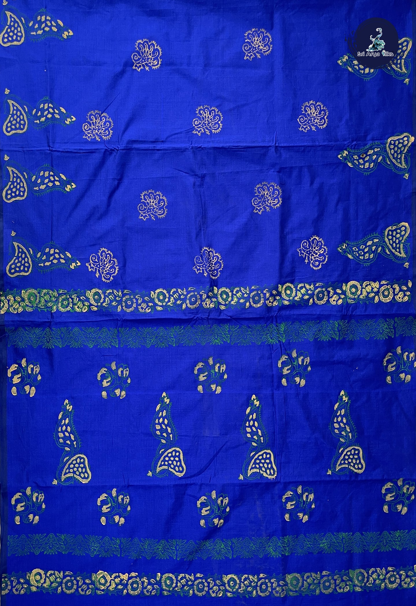 Dark Blue Madisar Semi Silk Cotton Saree With Printed Pattern