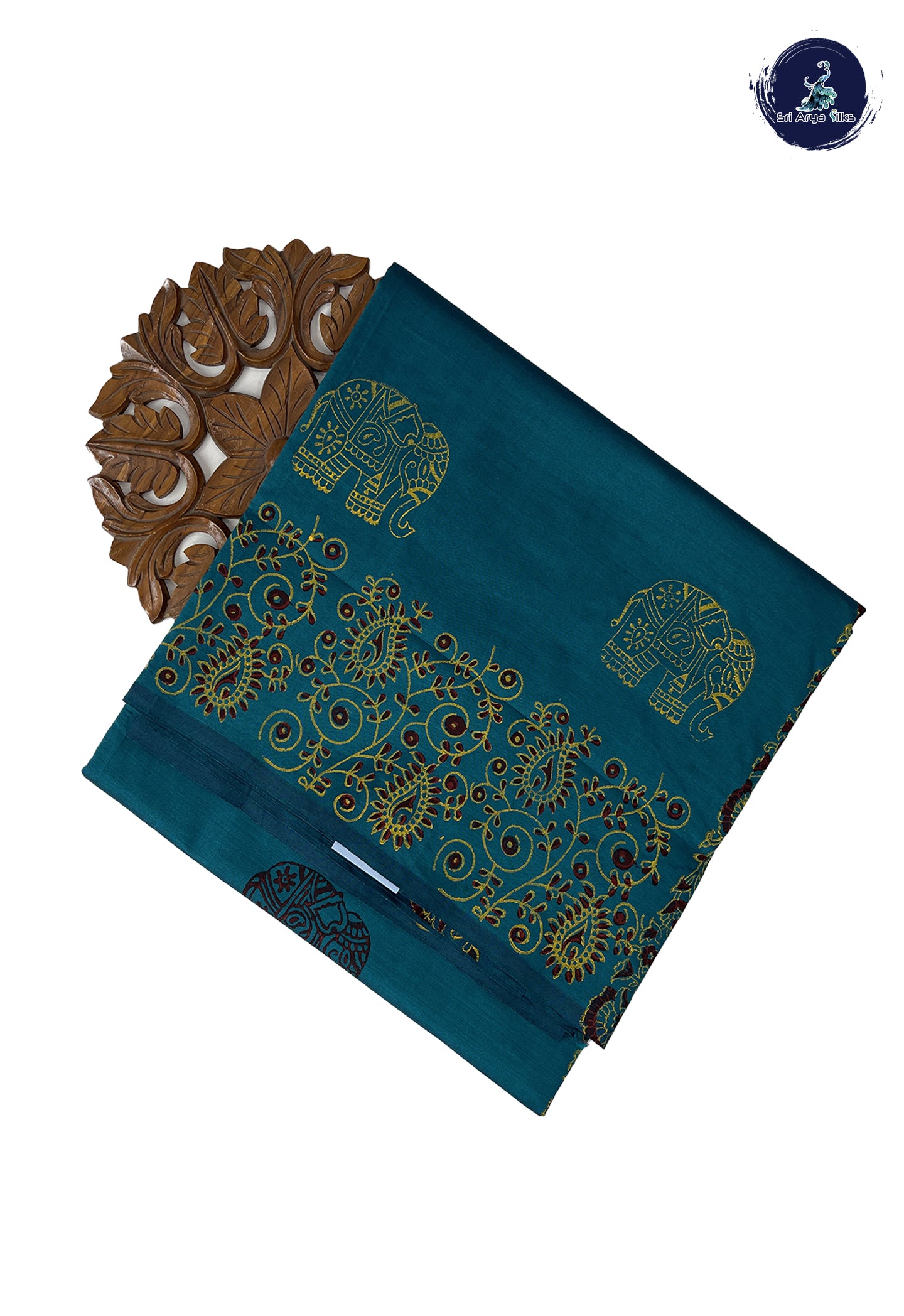 Peacock Green Madisar Semi Silk Cotton Saree With Printed Pattern