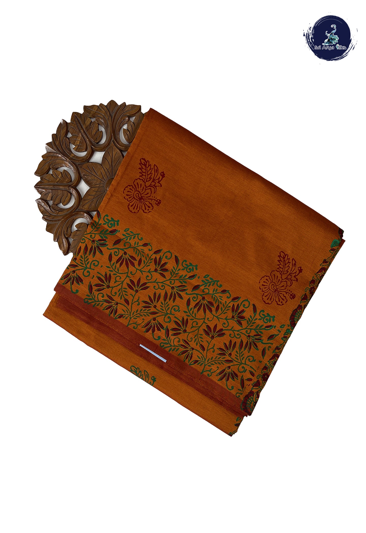 Lite Mustard Orange Madisar Semi Silk Cotton Saree With Printed Pattern