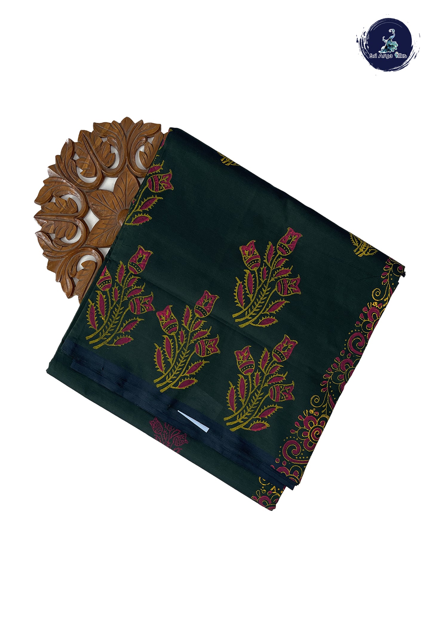 Dark Green Madisar Semi Silk Cotton Saree With Printed Pattern