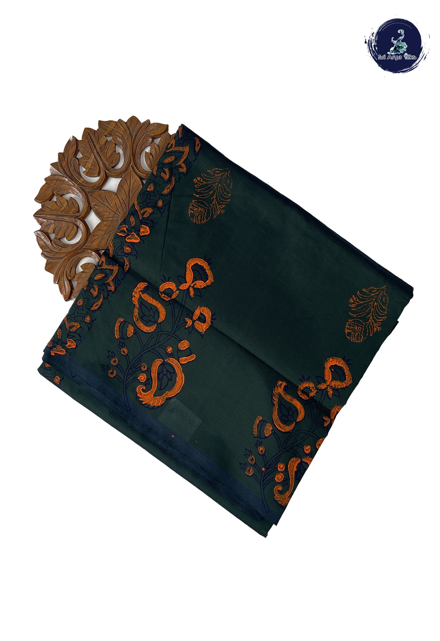 Dark Green Madisar Semi Silk Cotton Saree With Printed Pattern
