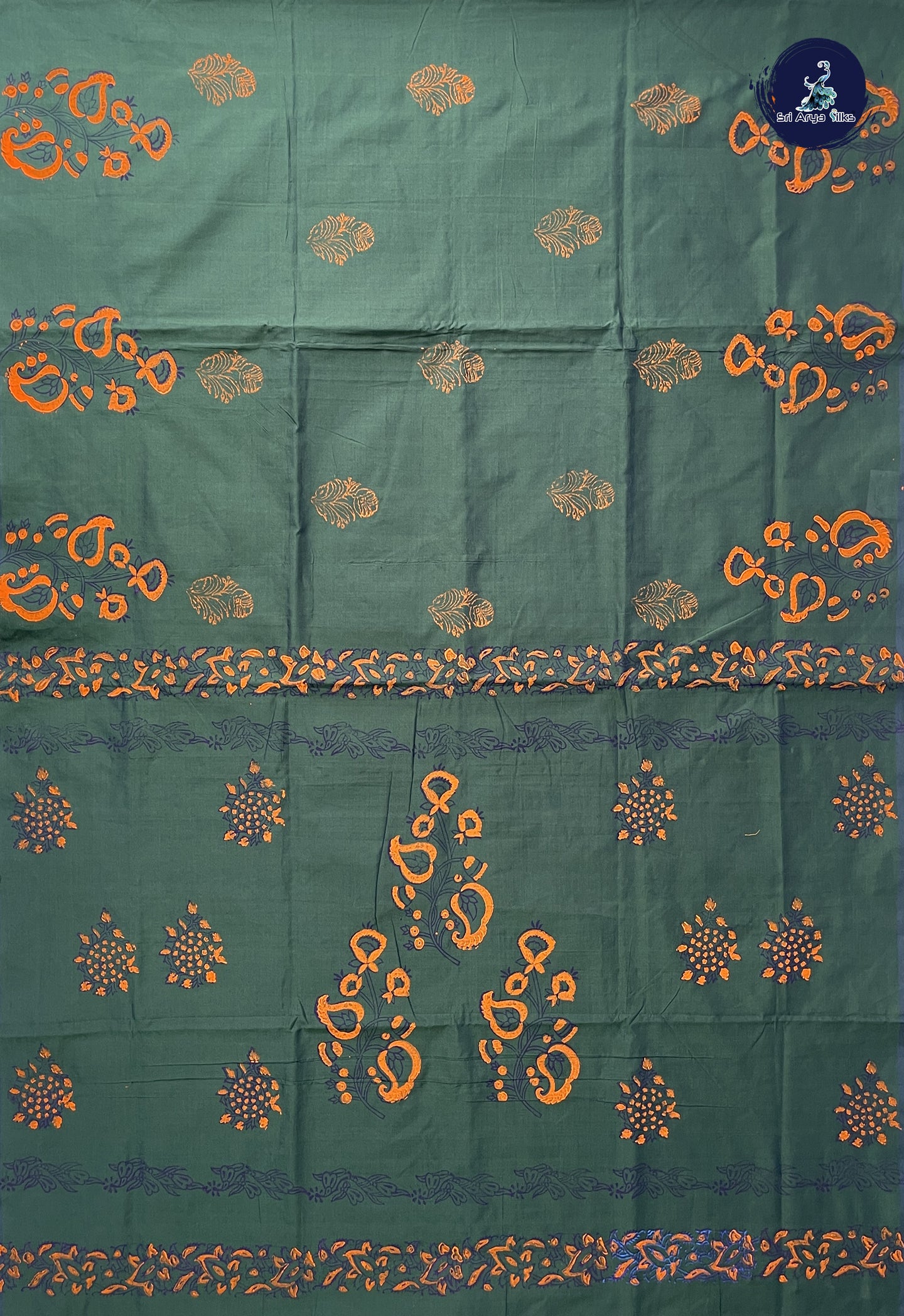 Dark Green Madisar Semi Silk Cotton Saree With Printed Pattern