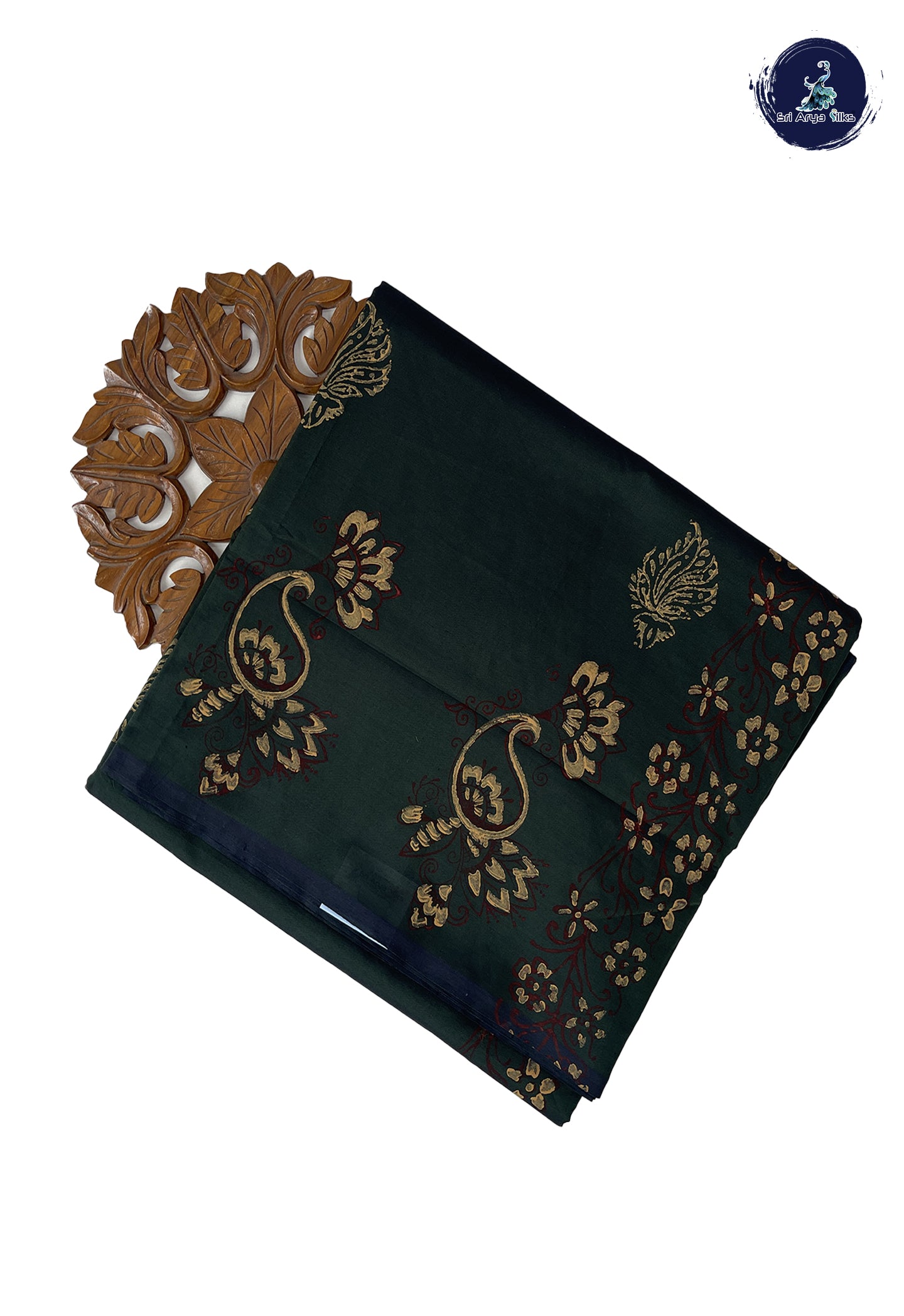 Dark Green Madisar Semi Silk Cotton Saree With Printed Pattern