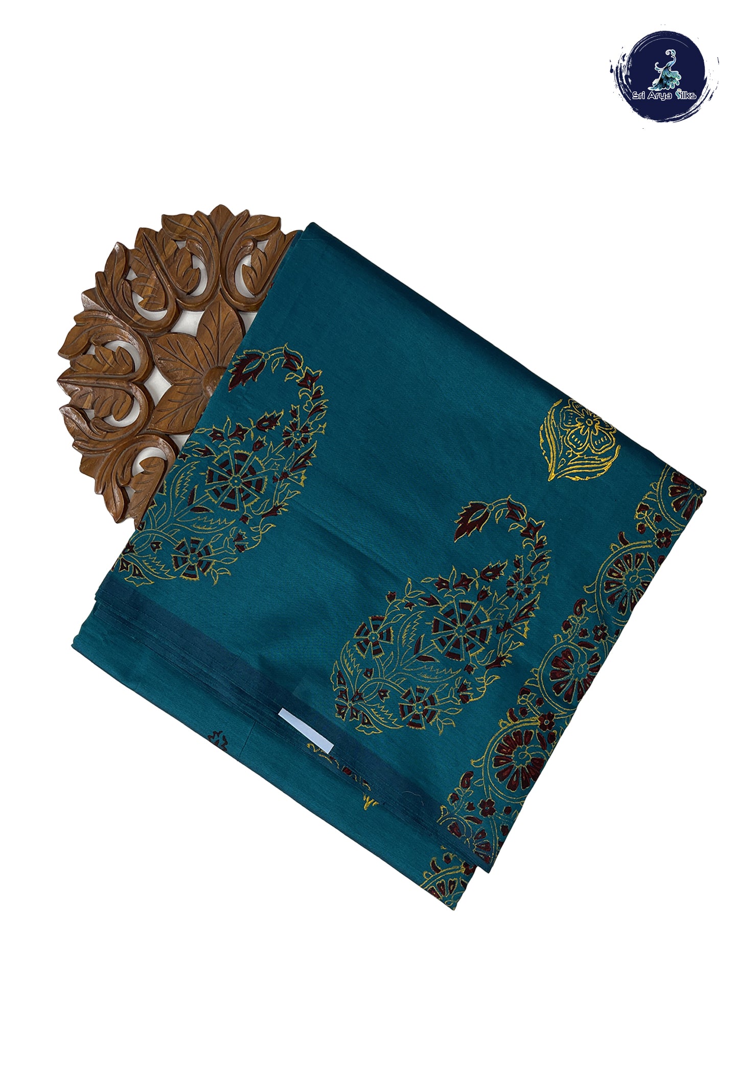 Peacock Green Madisar Semi Silk Cotton Saree With Printed Pattern