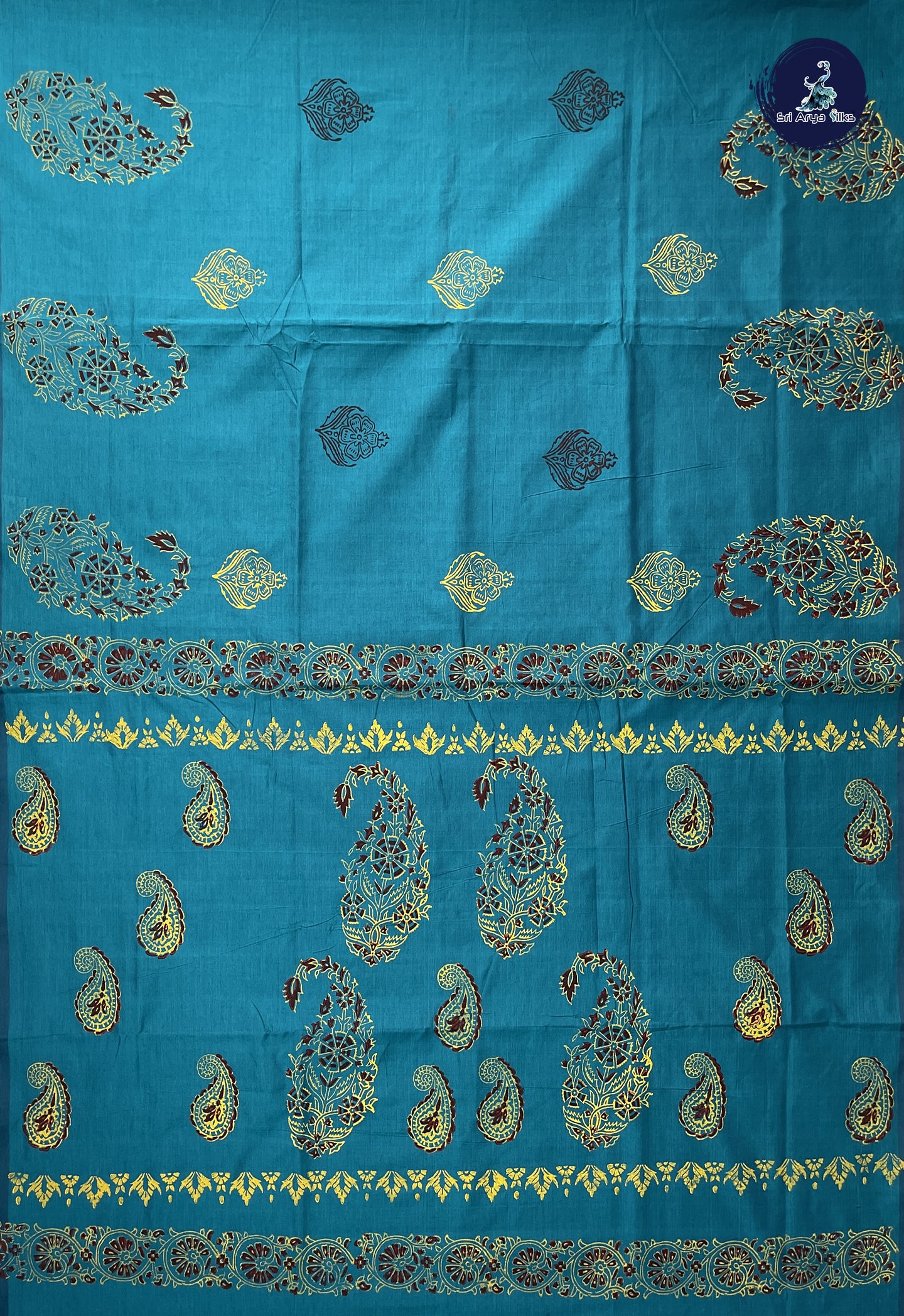 Peacock Green Madisar Semi Silk Cotton Saree With Printed Pattern