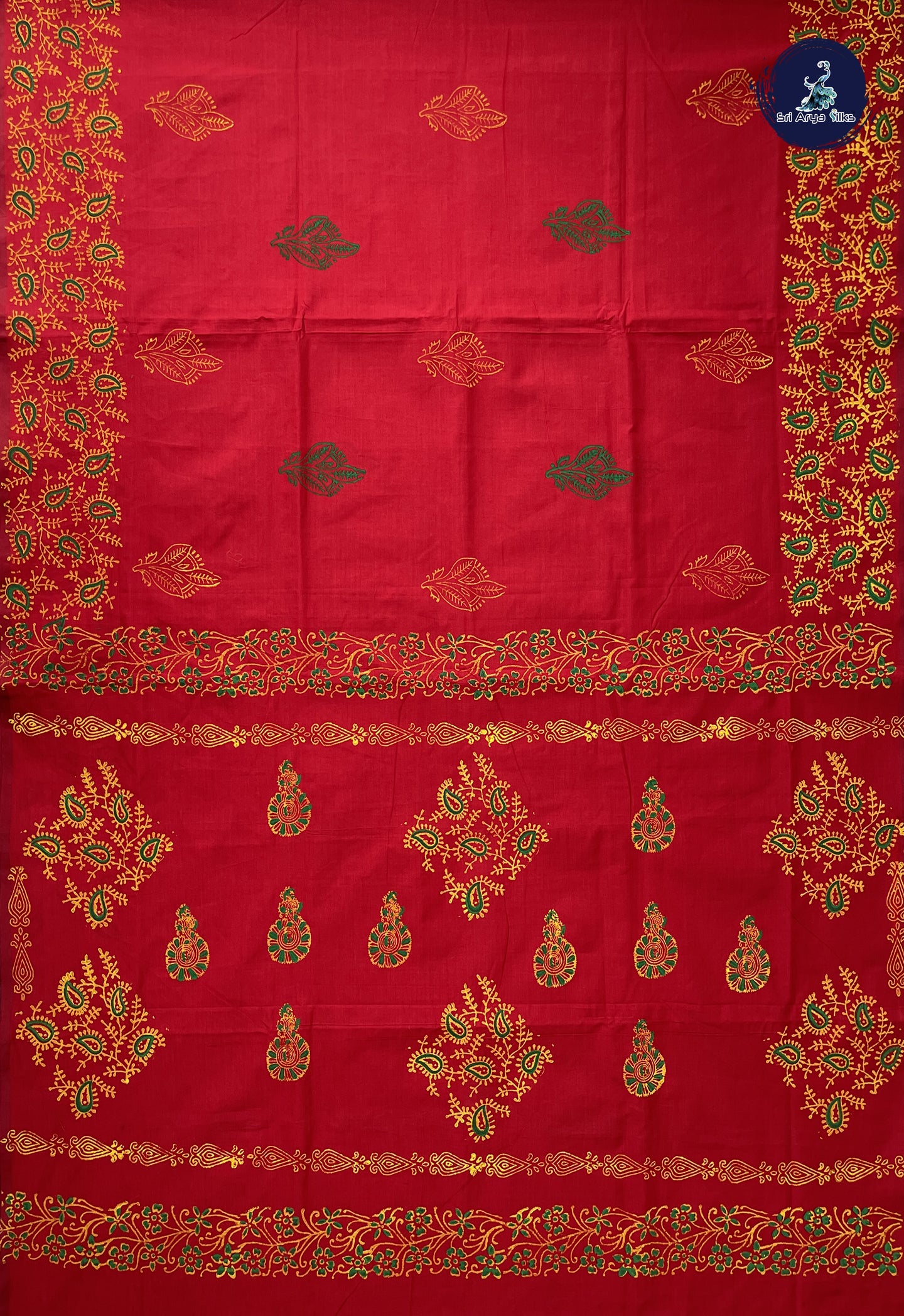 Red Madisar Semi Silk Cotton Saree With Printed Pattern