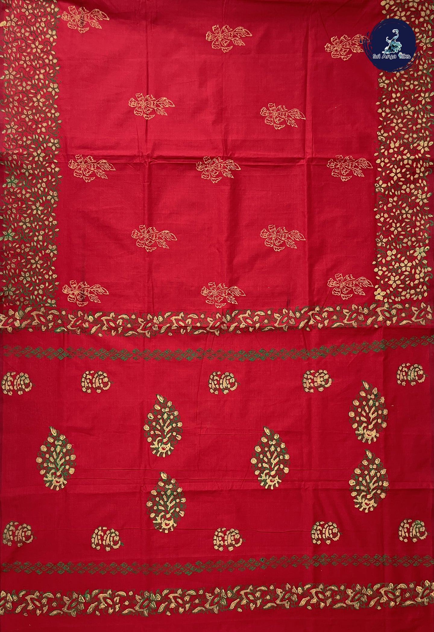 Red Madisar Semi Silk Cotton Saree With Printed Pattern