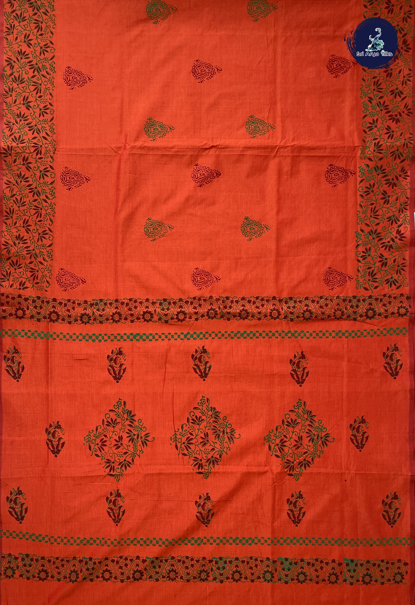 Orange Madisar Semi Silk Cotton Saree With Printed Pattern