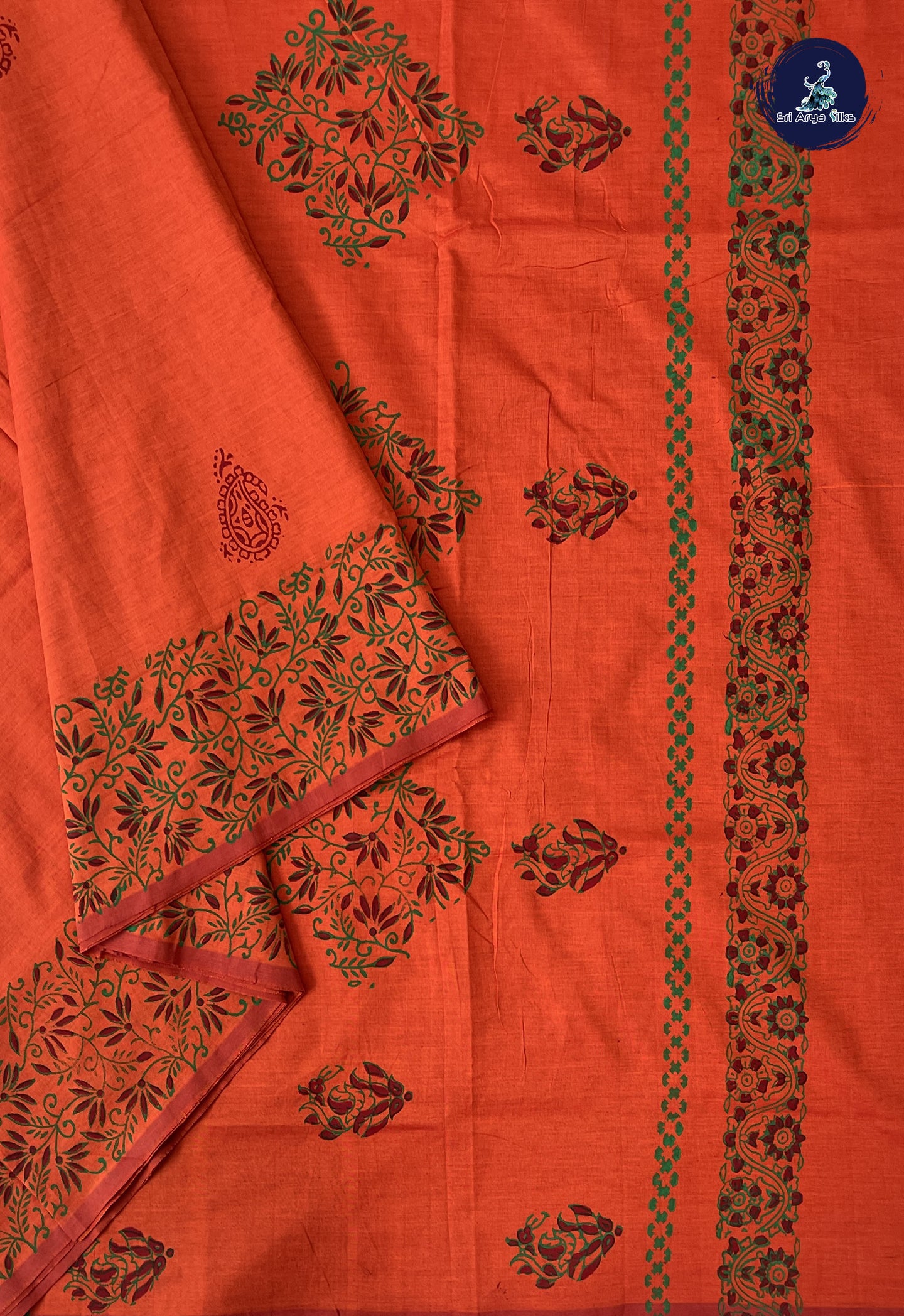Orange Madisar Semi Silk Cotton Saree With Printed Pattern