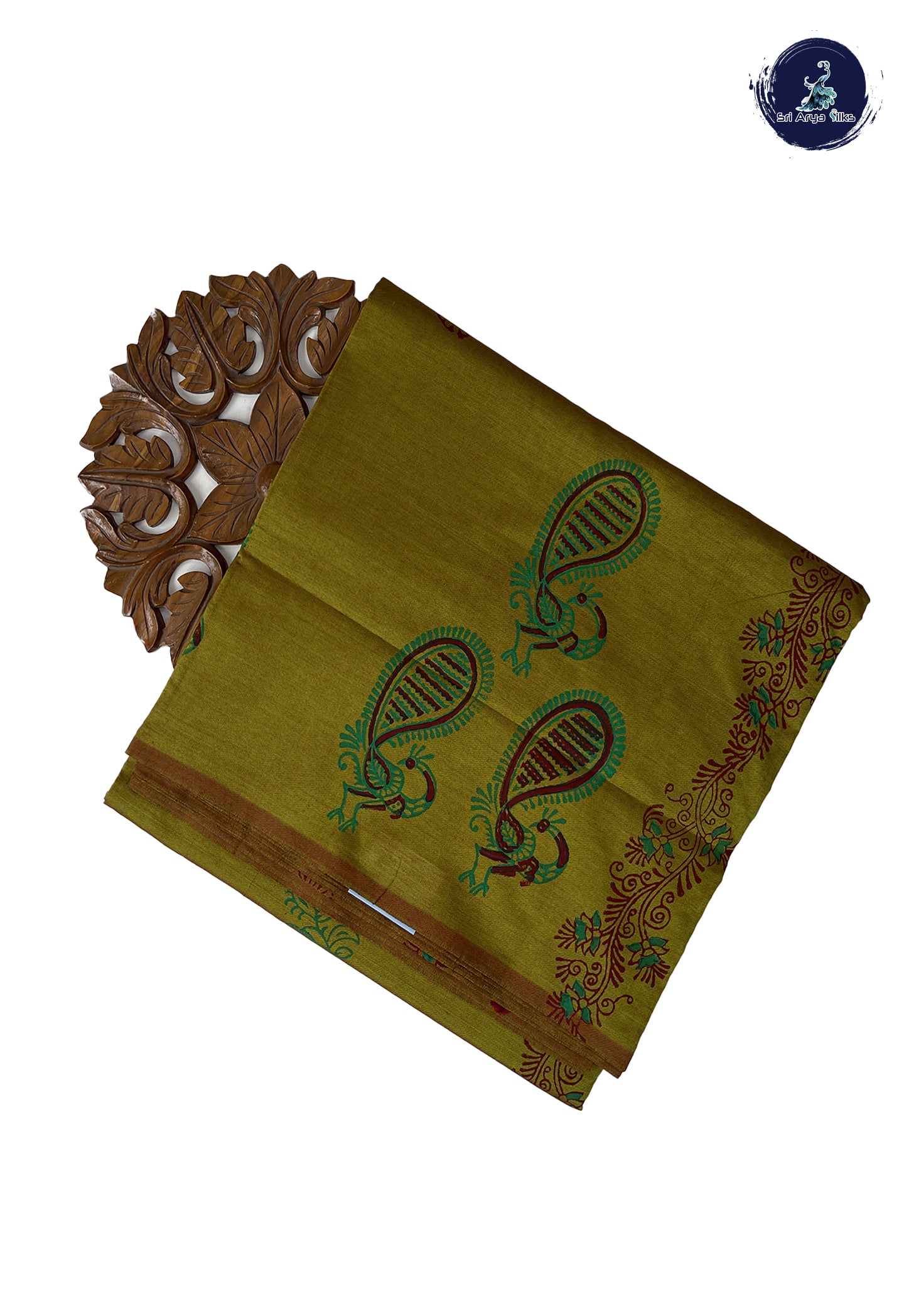 Dual Tone Mehendi Green Madisar Semi Silk Cotton Saree With Printed Pattern