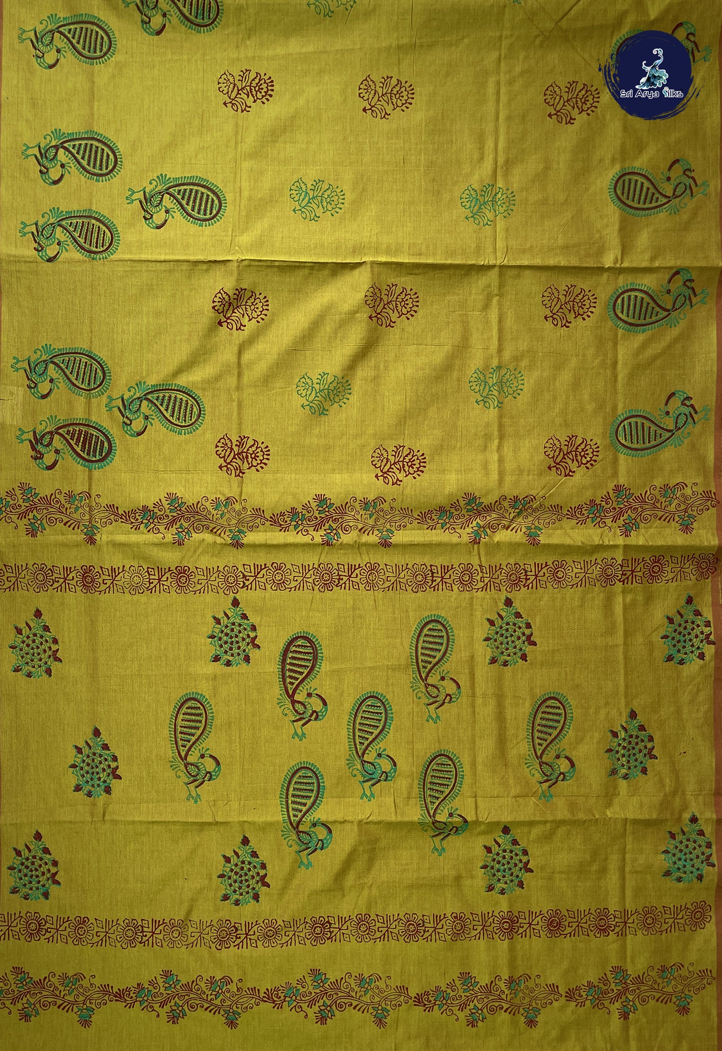 Dual Tone Mehendi Green Madisar Semi Silk Cotton Saree With Printed Pattern