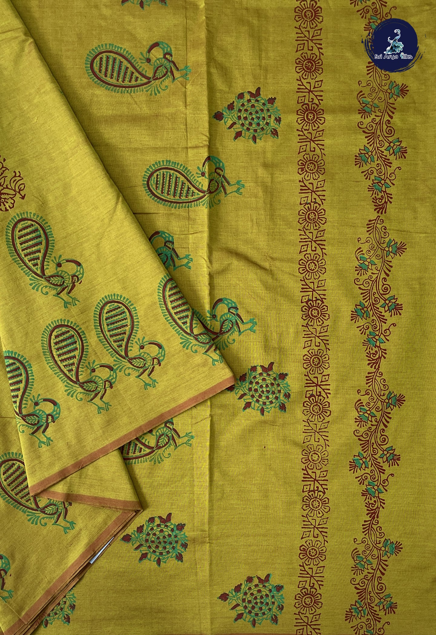 Dual Tone Mehendi Green Madisar Semi Silk Cotton Saree With Printed Pattern