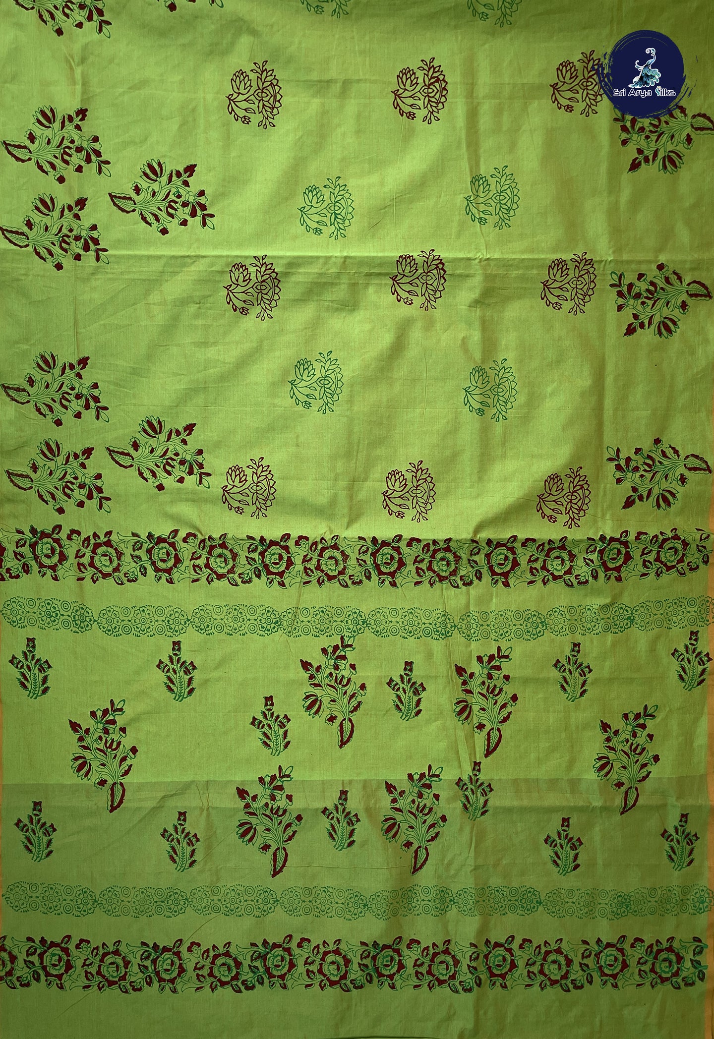 Light Green Madisar Semi Silk Cotton Saree With Printed Pattern