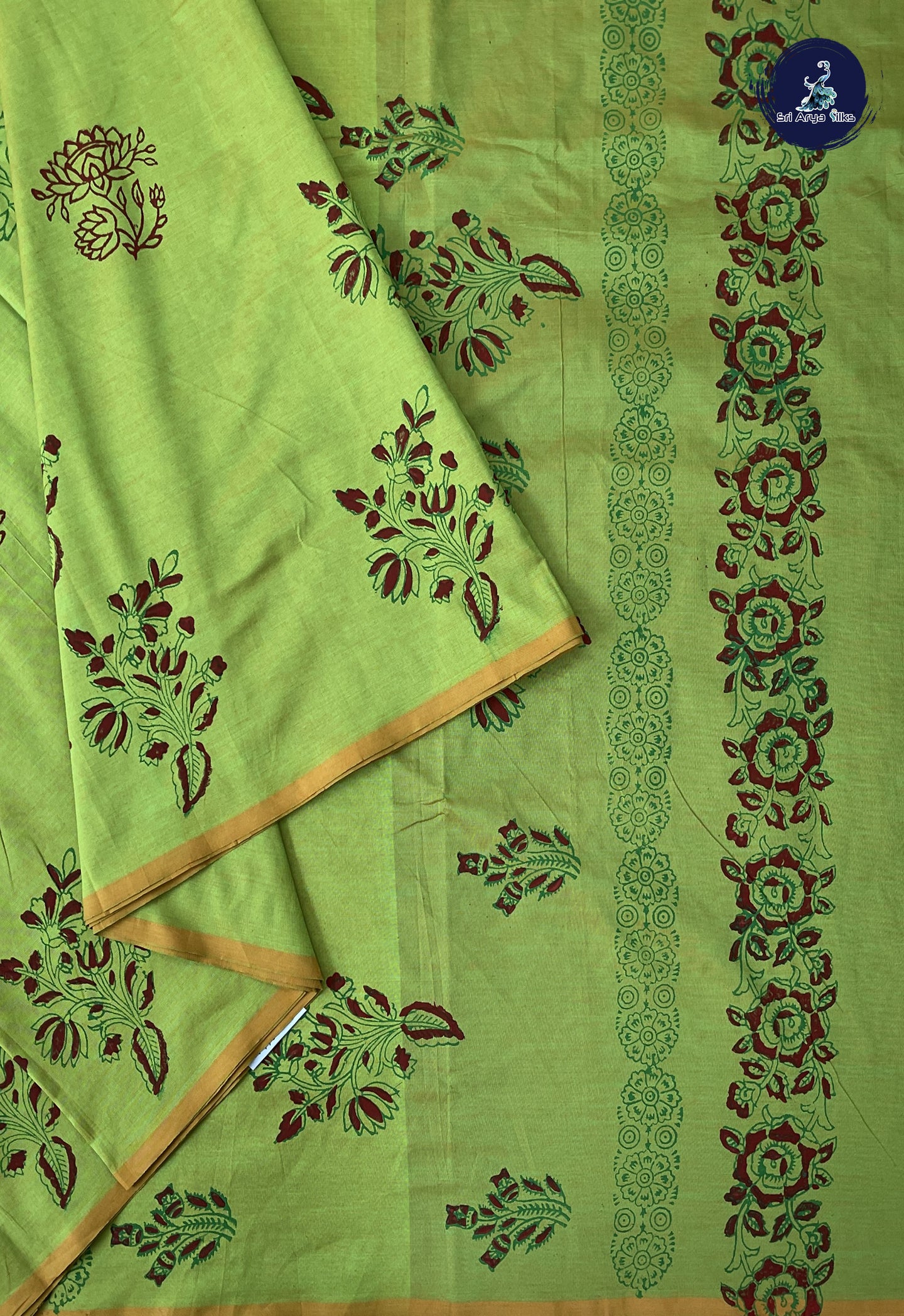Light Green Madisar Semi Silk Cotton Saree With Printed Pattern