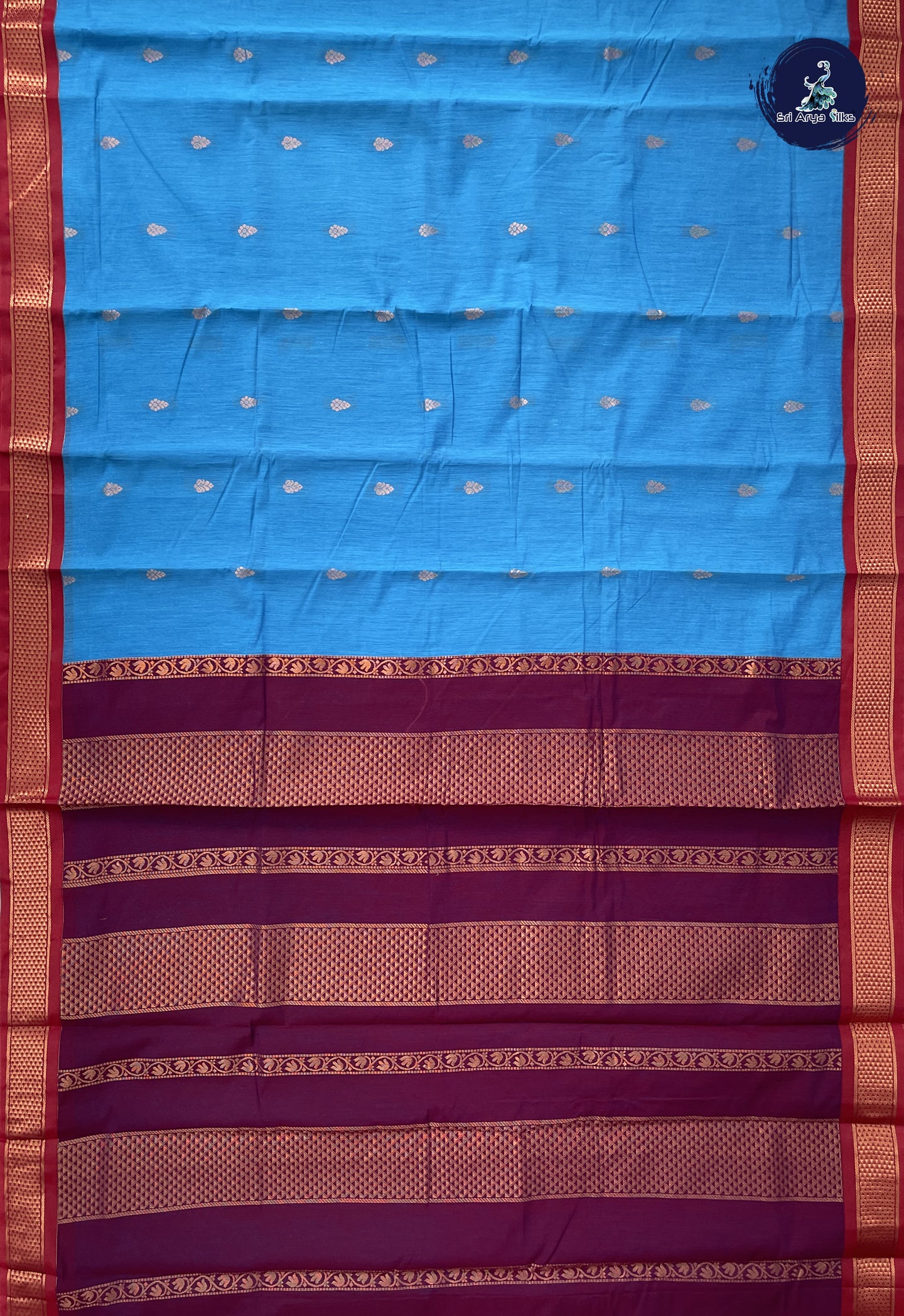 Light Blue Madisar Semi Silk Cotton Saree With Zari Buttas Pattern