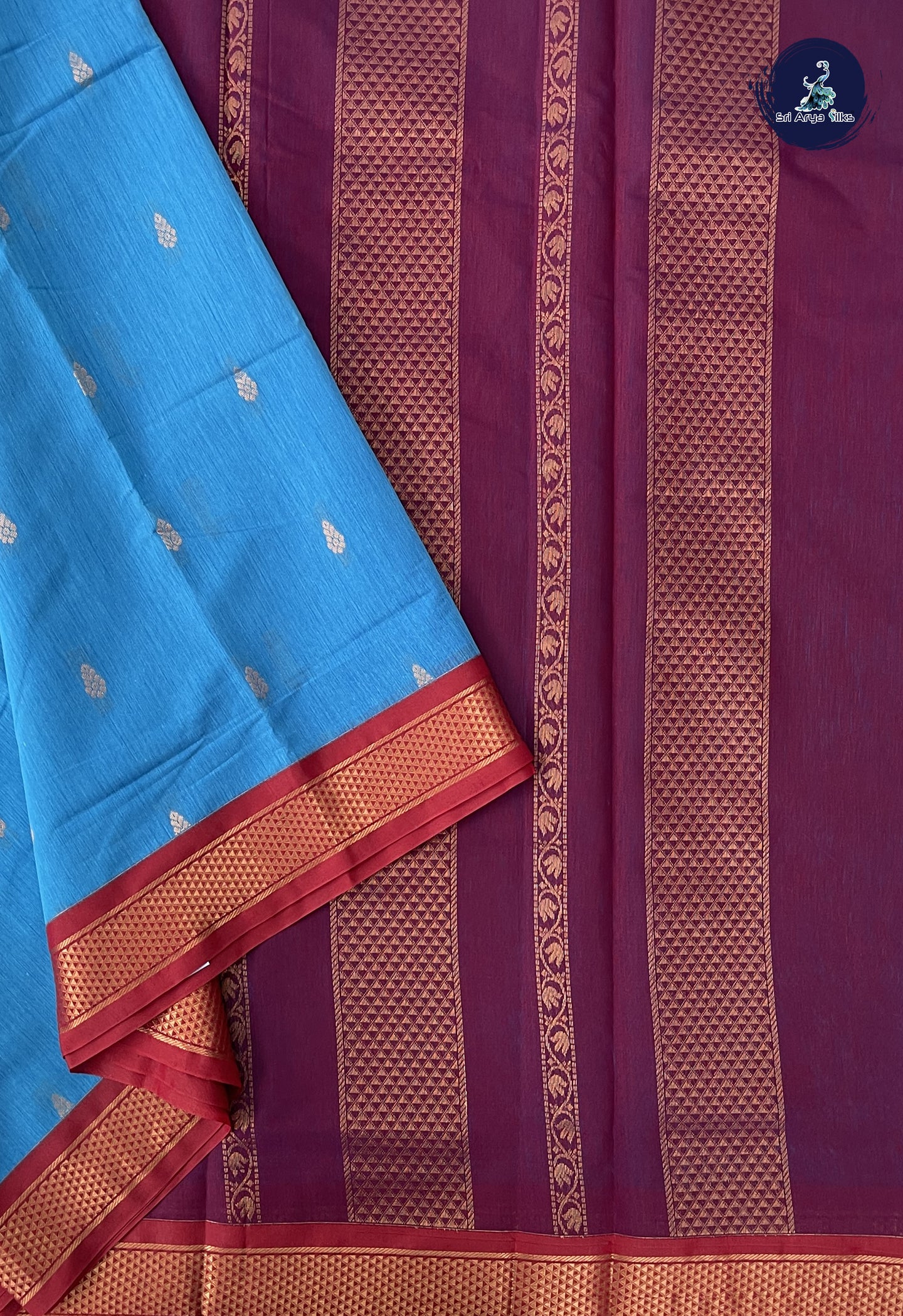 Light Blue Madisar Semi Silk Cotton Saree With Zari Buttas Pattern