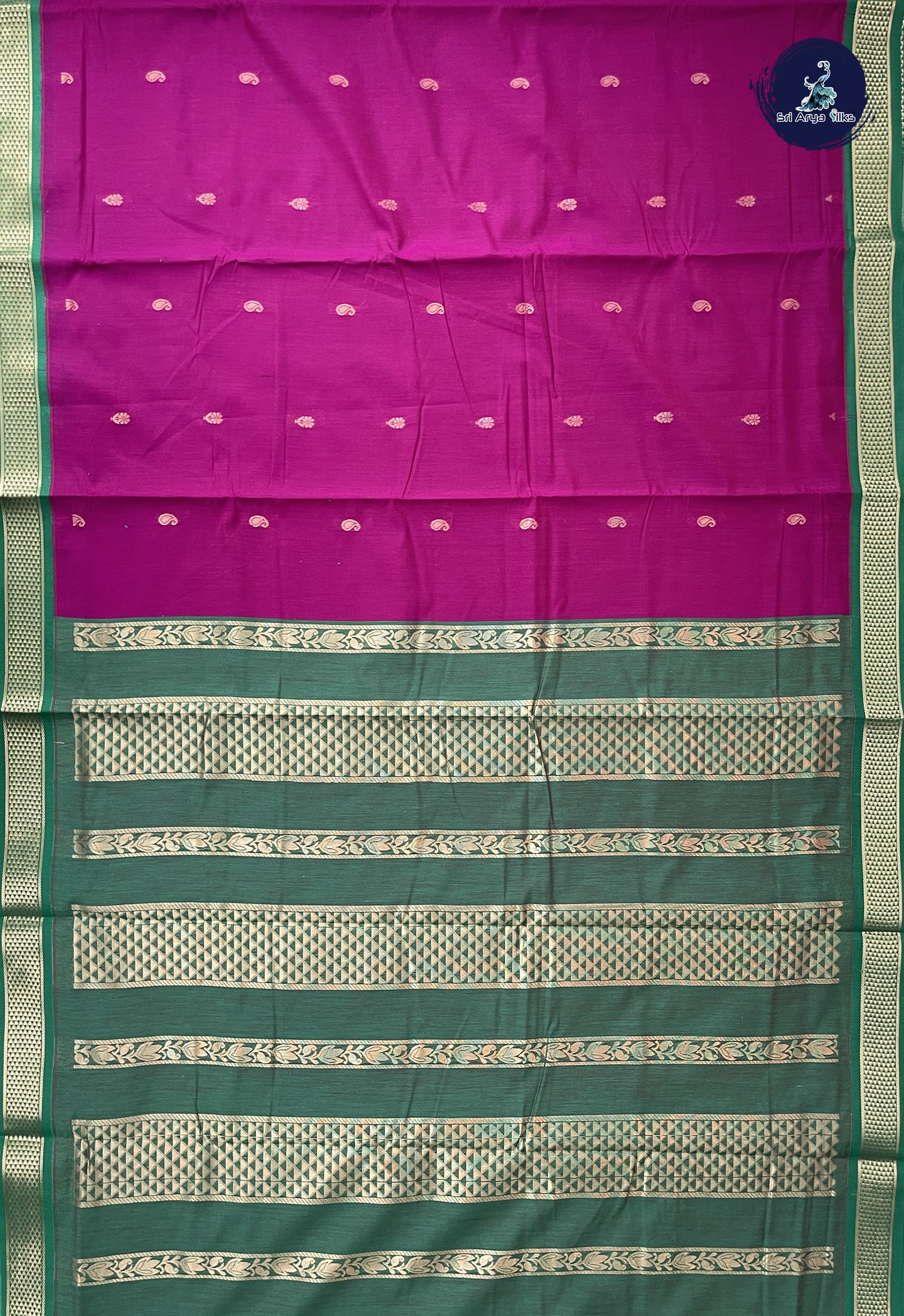 Purple Madisar Semi Silk Cotton Saree With Zari Buttas Pattern