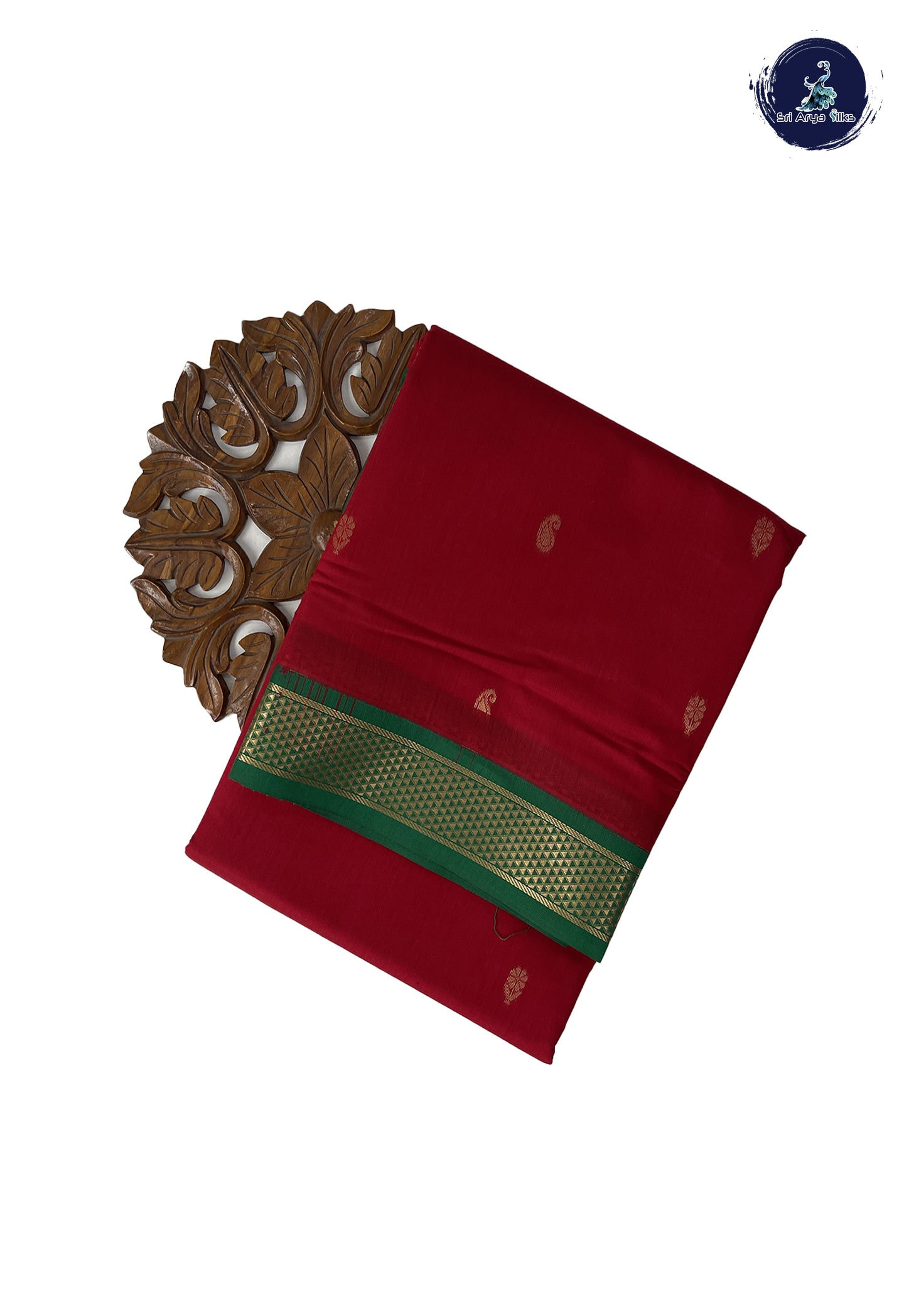 Red Madisar Semi Silk Cotton Saree With Zari Buttas Pattern