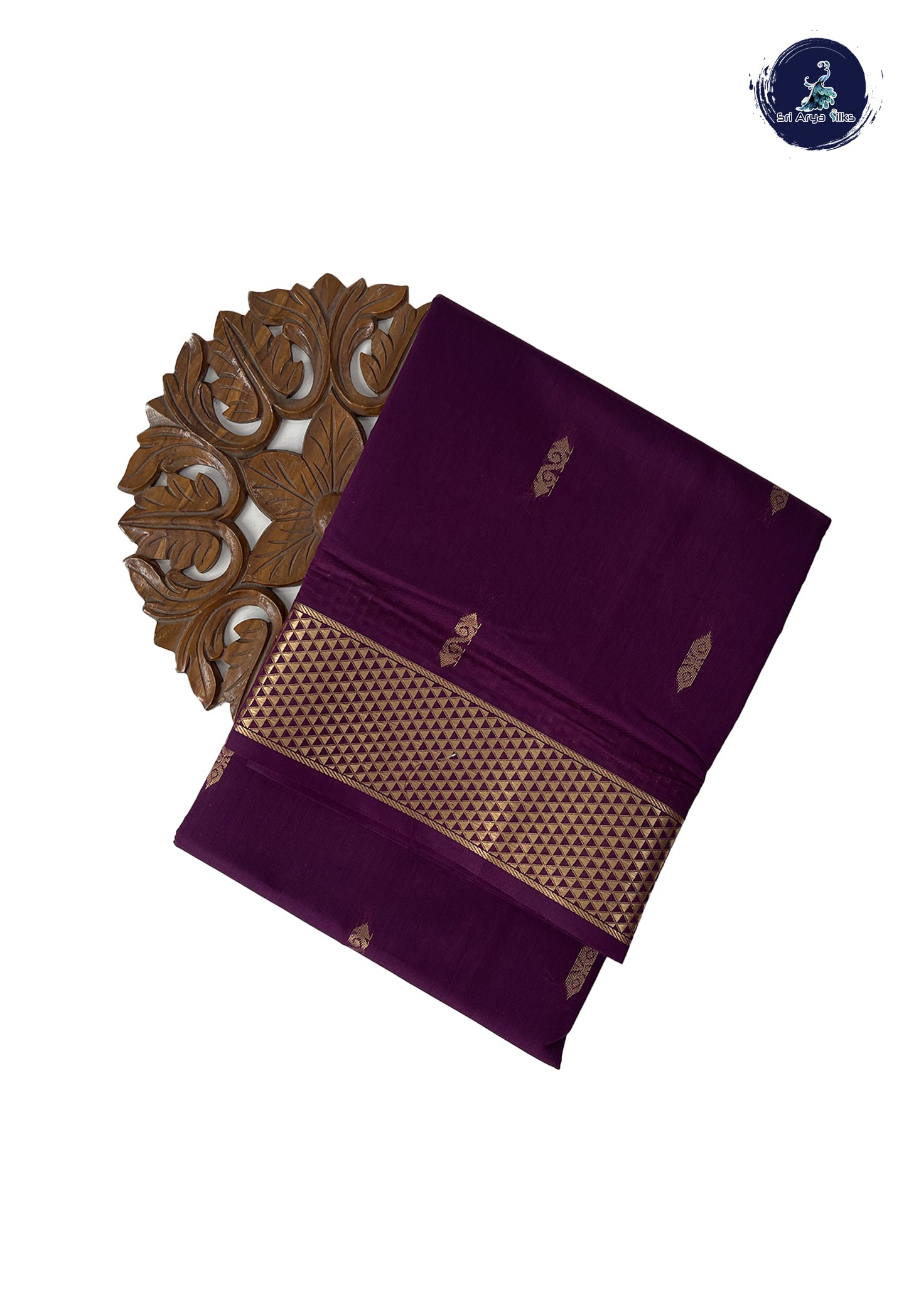 Dark Plum Madisar Semi Silk Cotton Saree With Zari Buttas Pattern