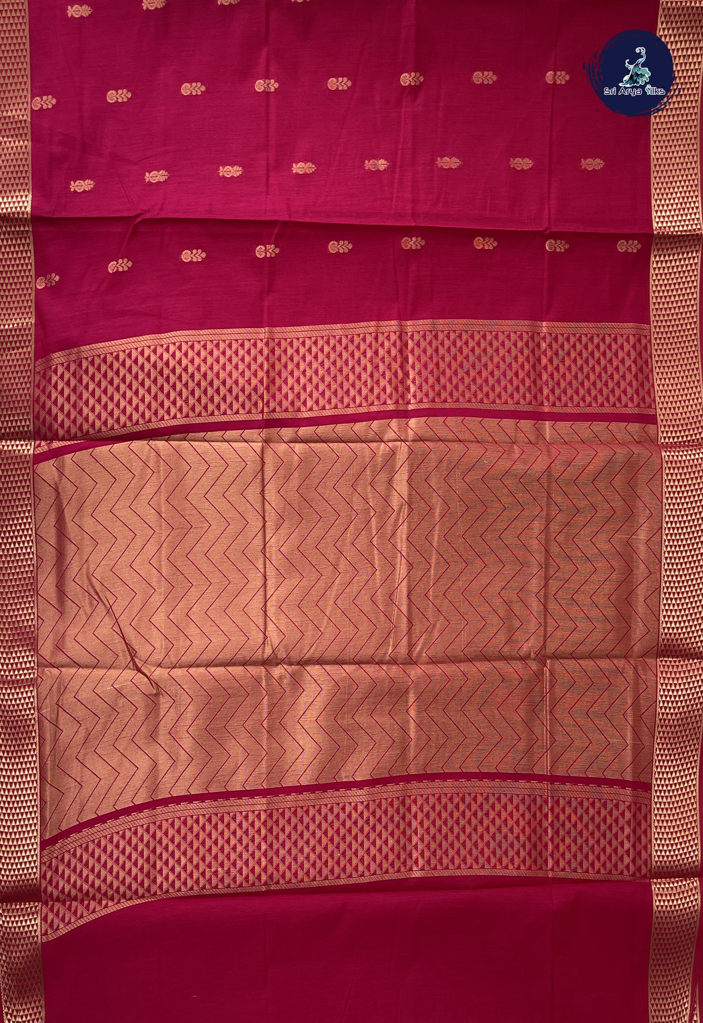 Dark Pink Madisar Semi Silk Cotton Saree With Zari Buttas Pattern