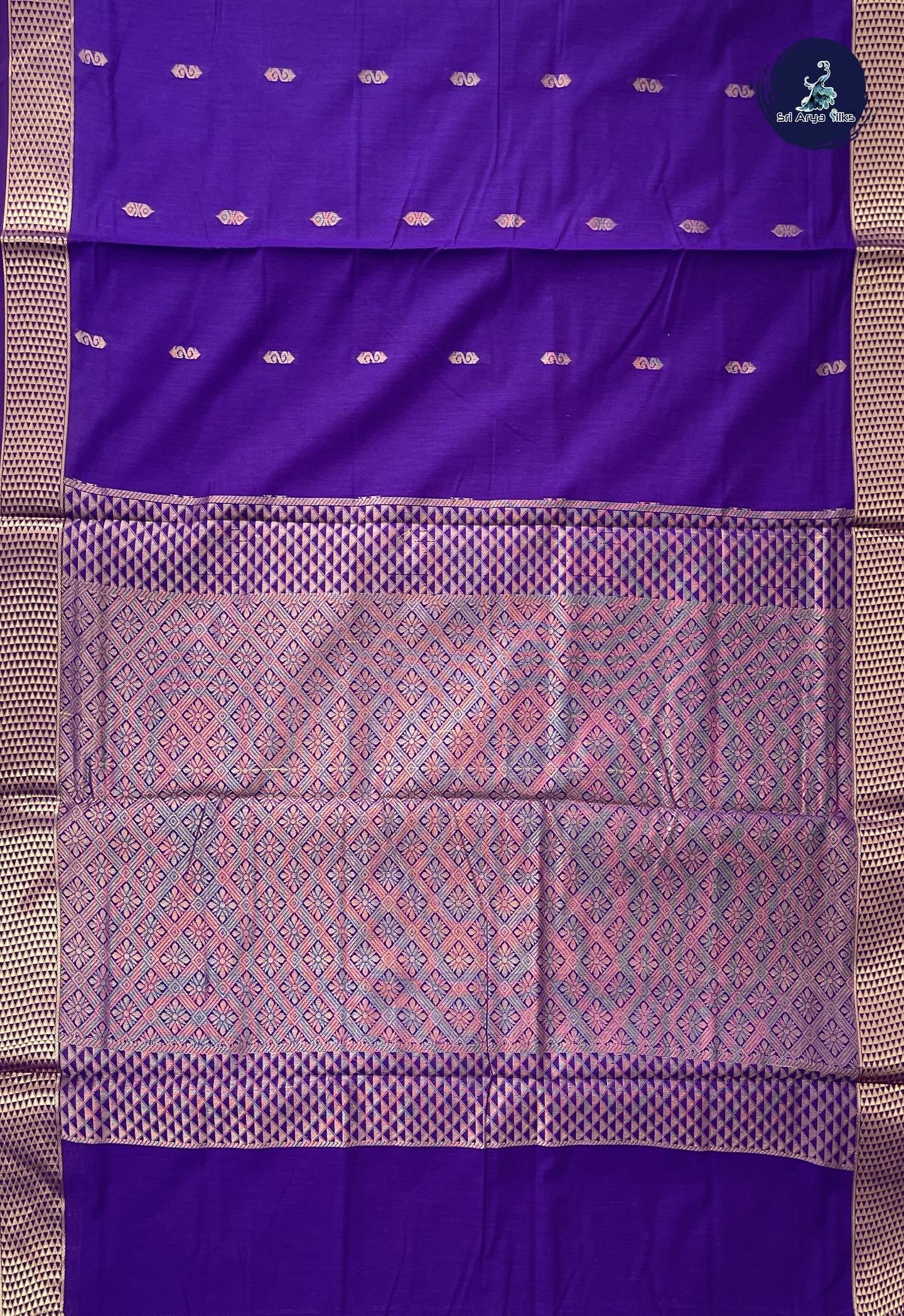 Dark Violet Madisar Semi Silk Cotton Saree With Zari Buttas Pattern