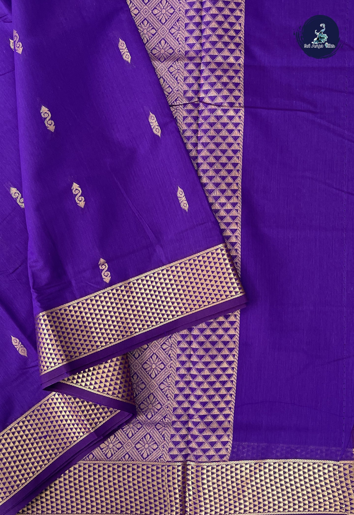 Dark Violet Madisar Semi Silk Cotton Saree With Zari Buttas Pattern