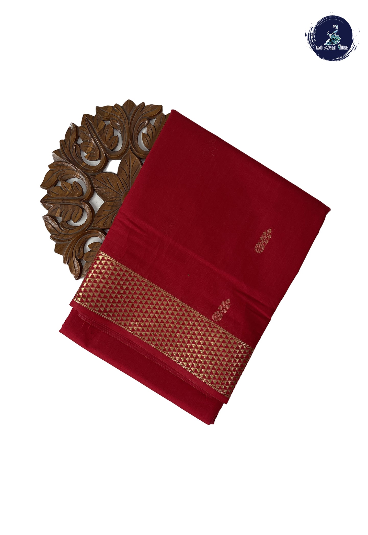 Red Madisar Semi Silk Cotton Saree With Zari Buttas Pattern