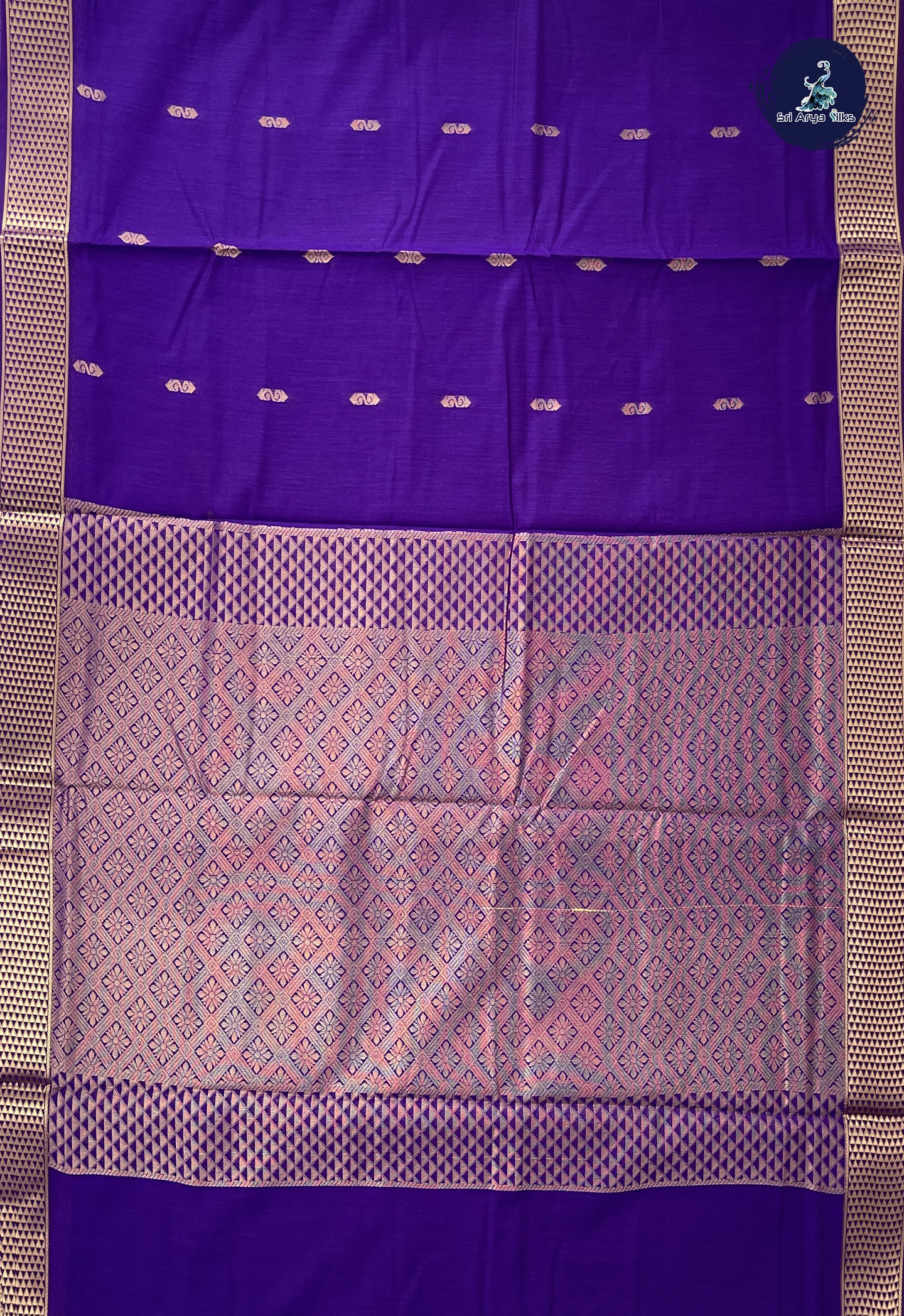 Dark Violet Madisar Semi Silk Cotton Saree With Zari Buttas Pattern