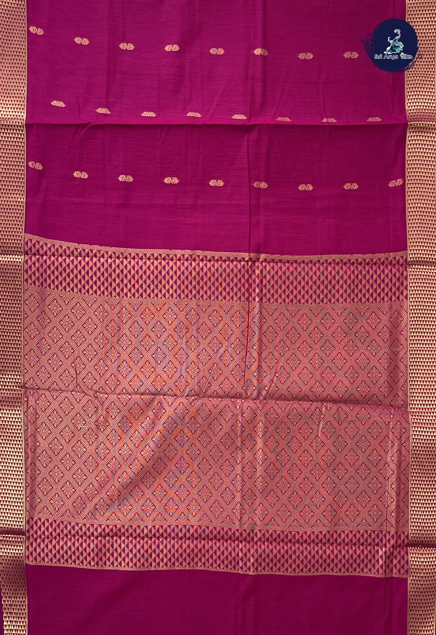 Magenta Madisar Semi Silk Cotton Saree With Zari Buttas Pattern