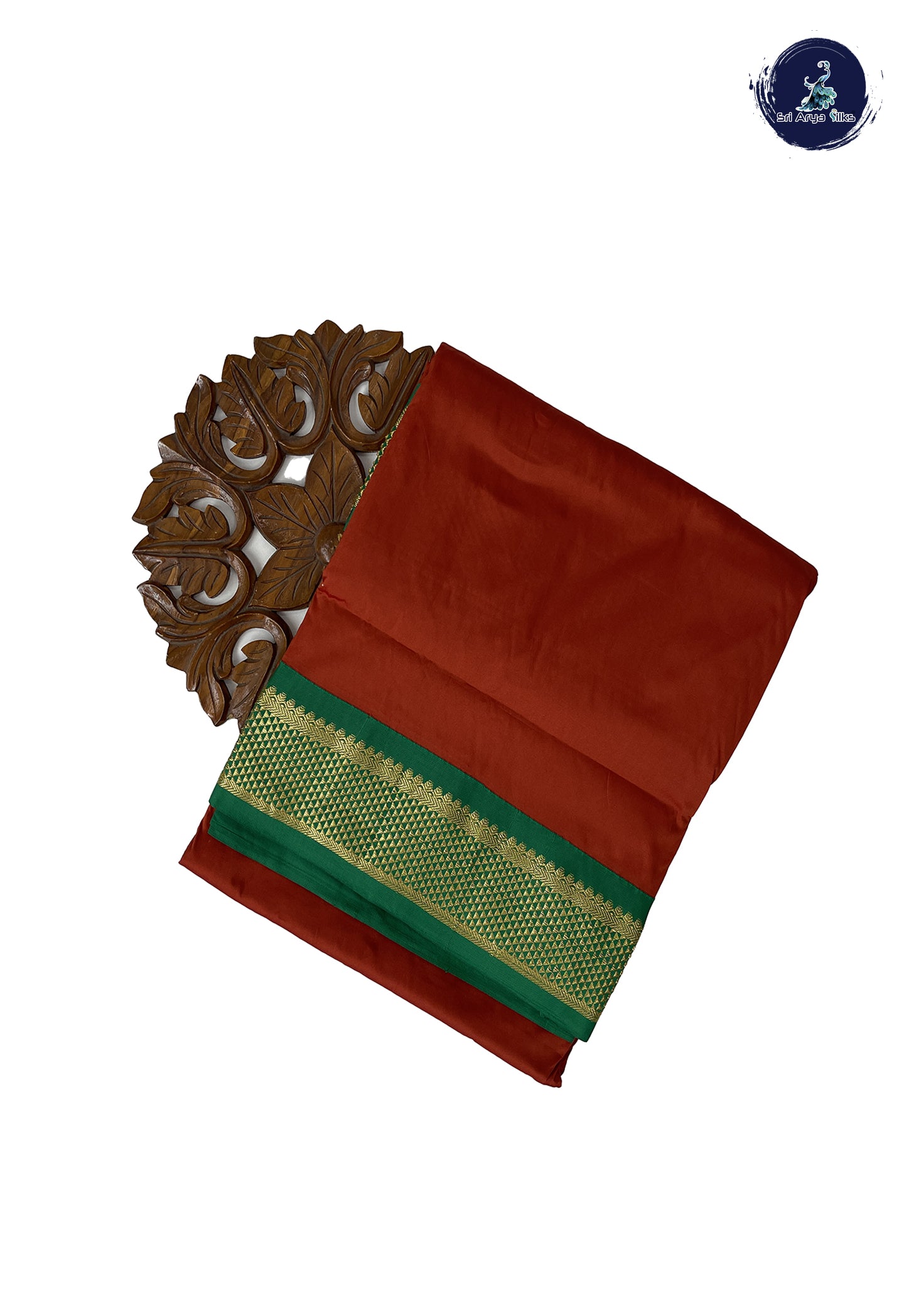 Rust 10 Yards Semi Silk With Plain Pattern