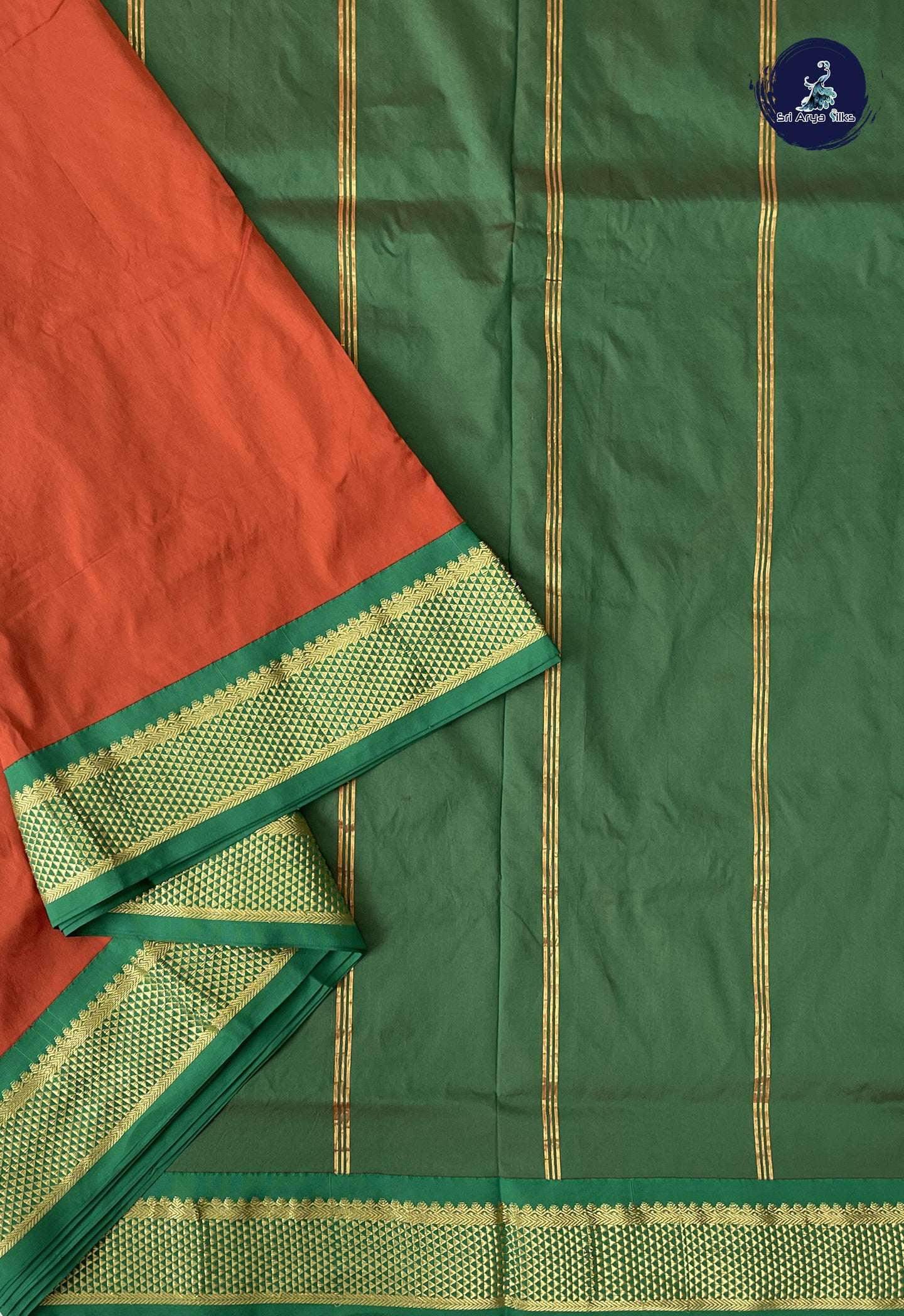 Rust 10 Yards Semi Silk With Plain Pattern