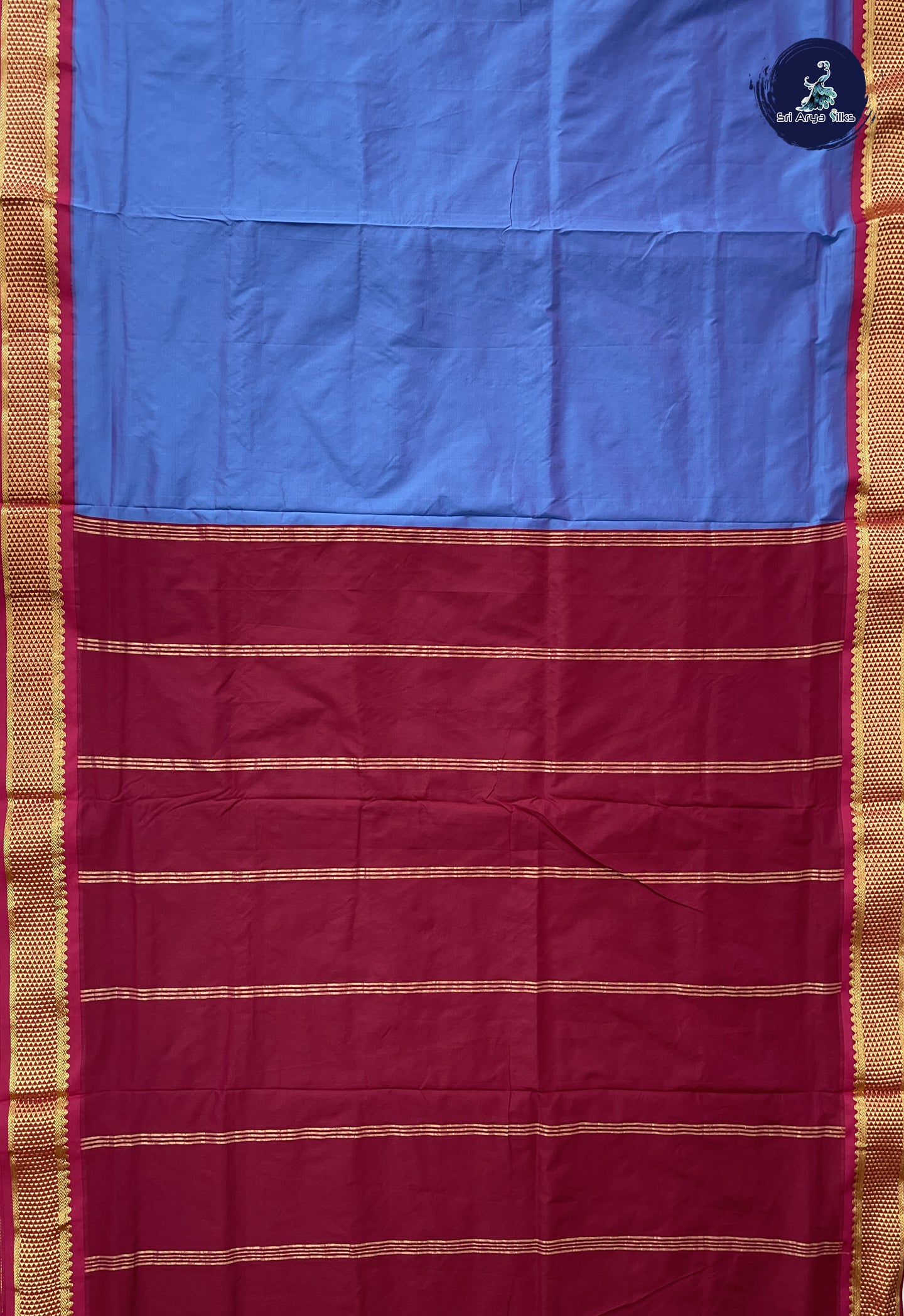 Dual Tone Blue 10 Yards Semi Silk With Plain Pattern