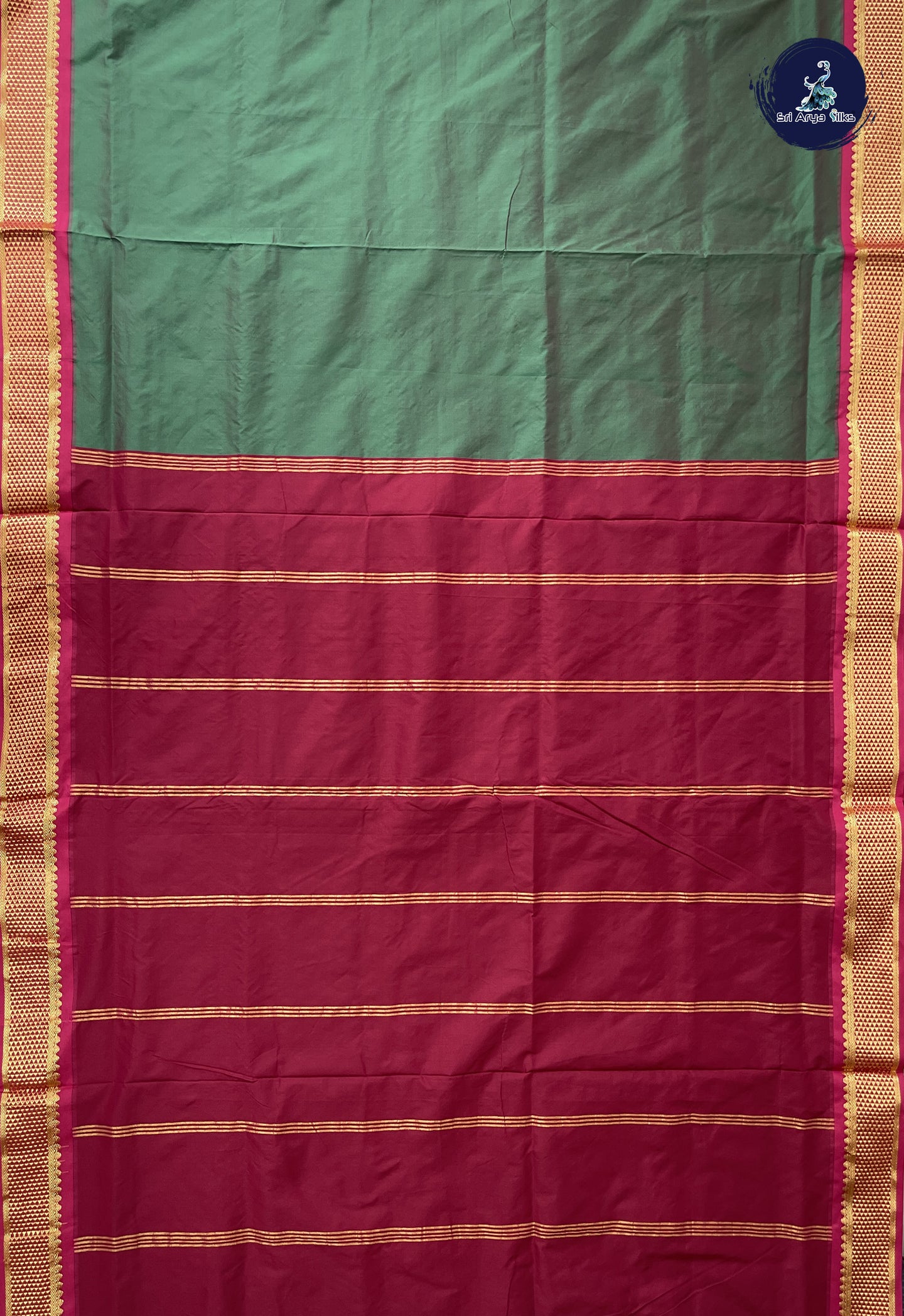 Dual Tone Green 10 Yards Semi Silk With Plain Pattern