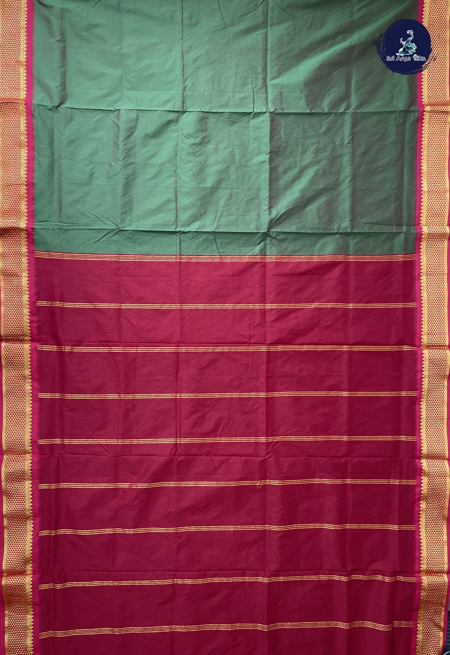 Dual Tone Green 10 Yards Semi Silk With Plain Pattern