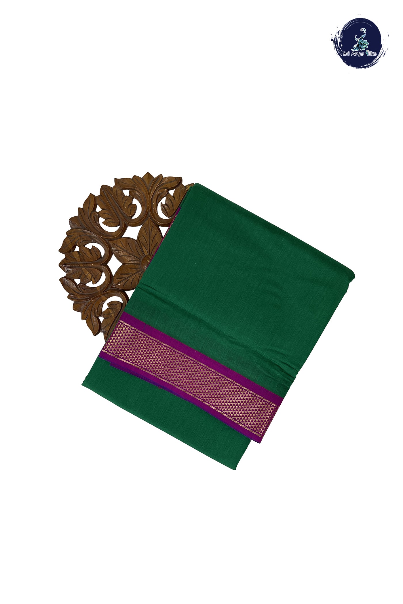 Dark Green Madisar Semi Silk Cotton Saree With Plain Pattern