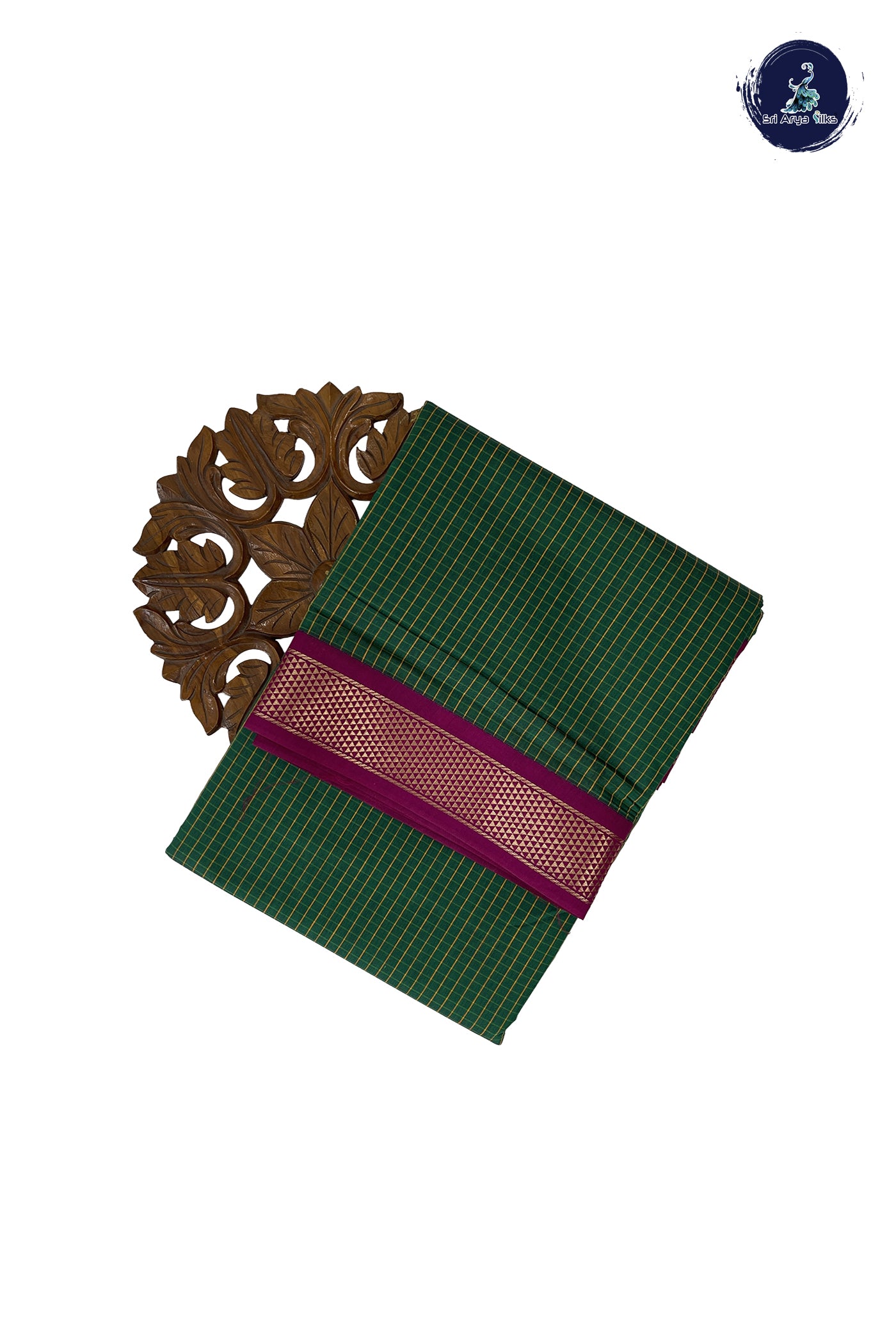 Dark Green Madisar Semi Silk Cotton Saree With Checked Pattern