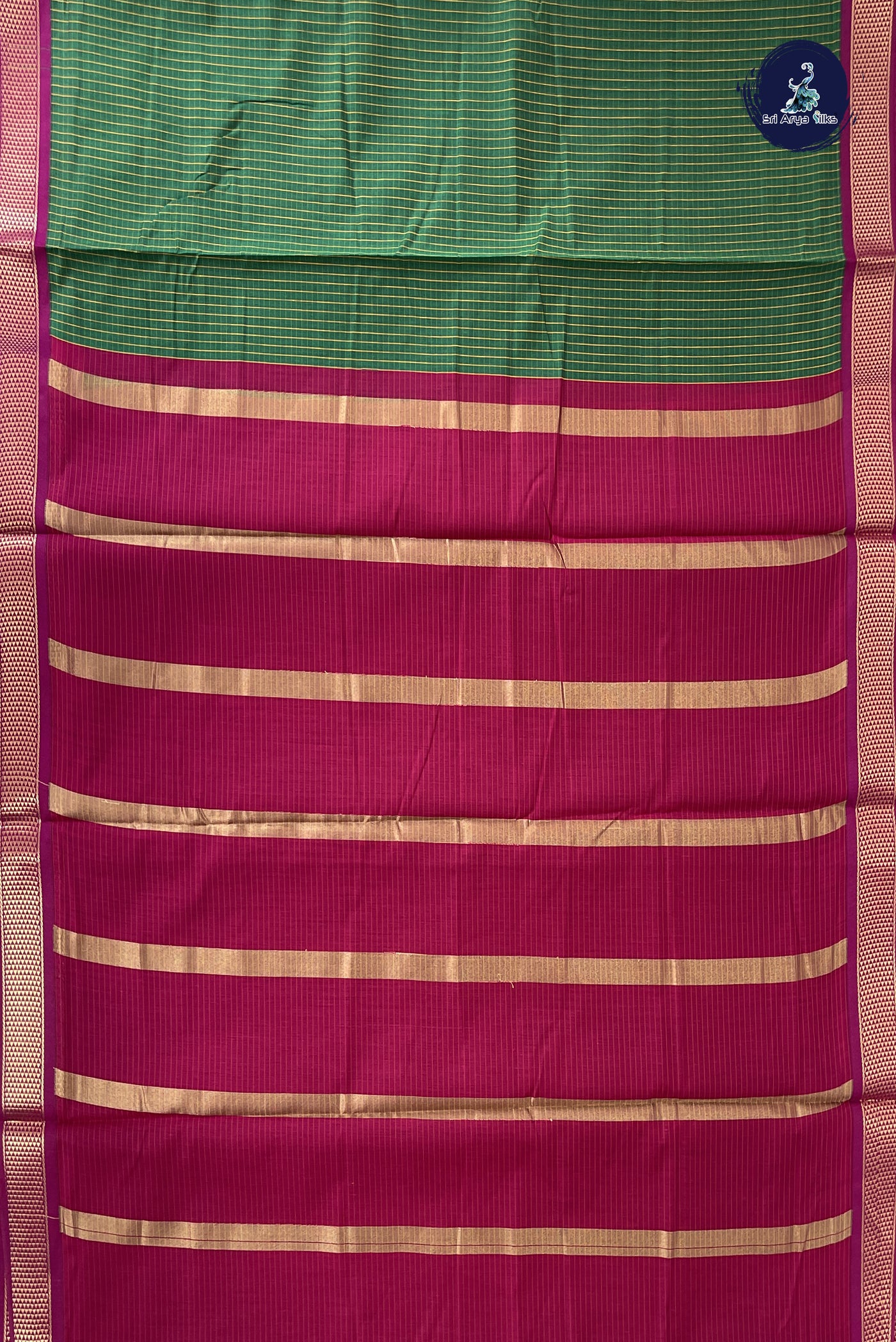 Dark Green Madisar Semi Silk Cotton Saree With Checked Pattern