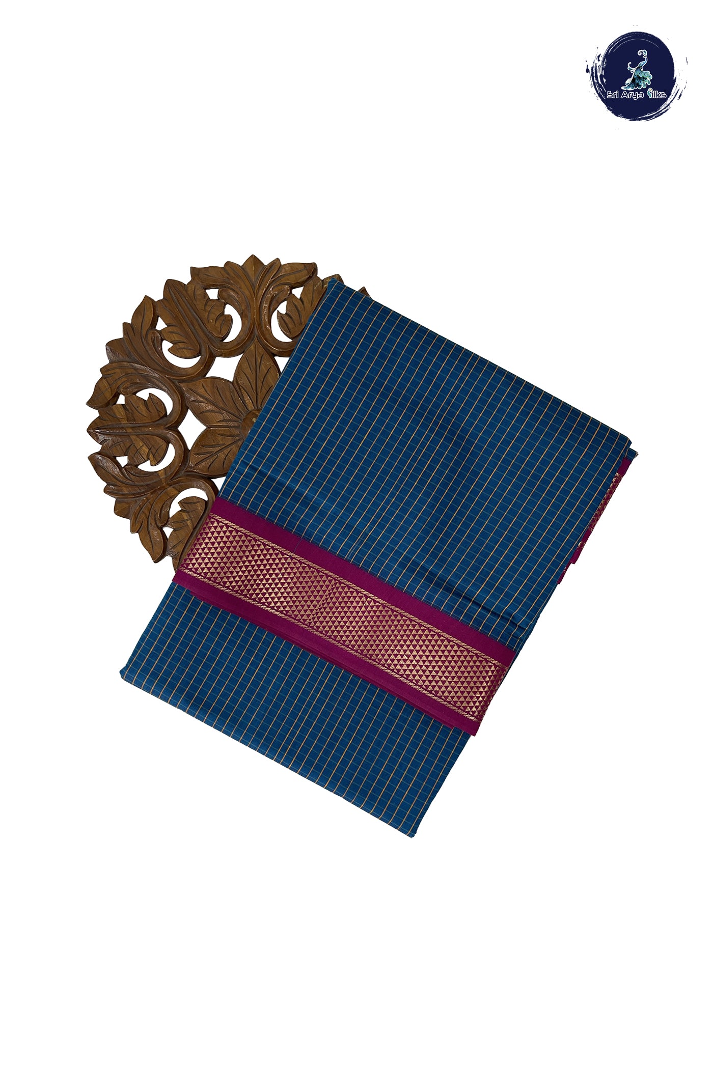 Blue Madisar Semi Silk Cotton Saree With Checked Pattern