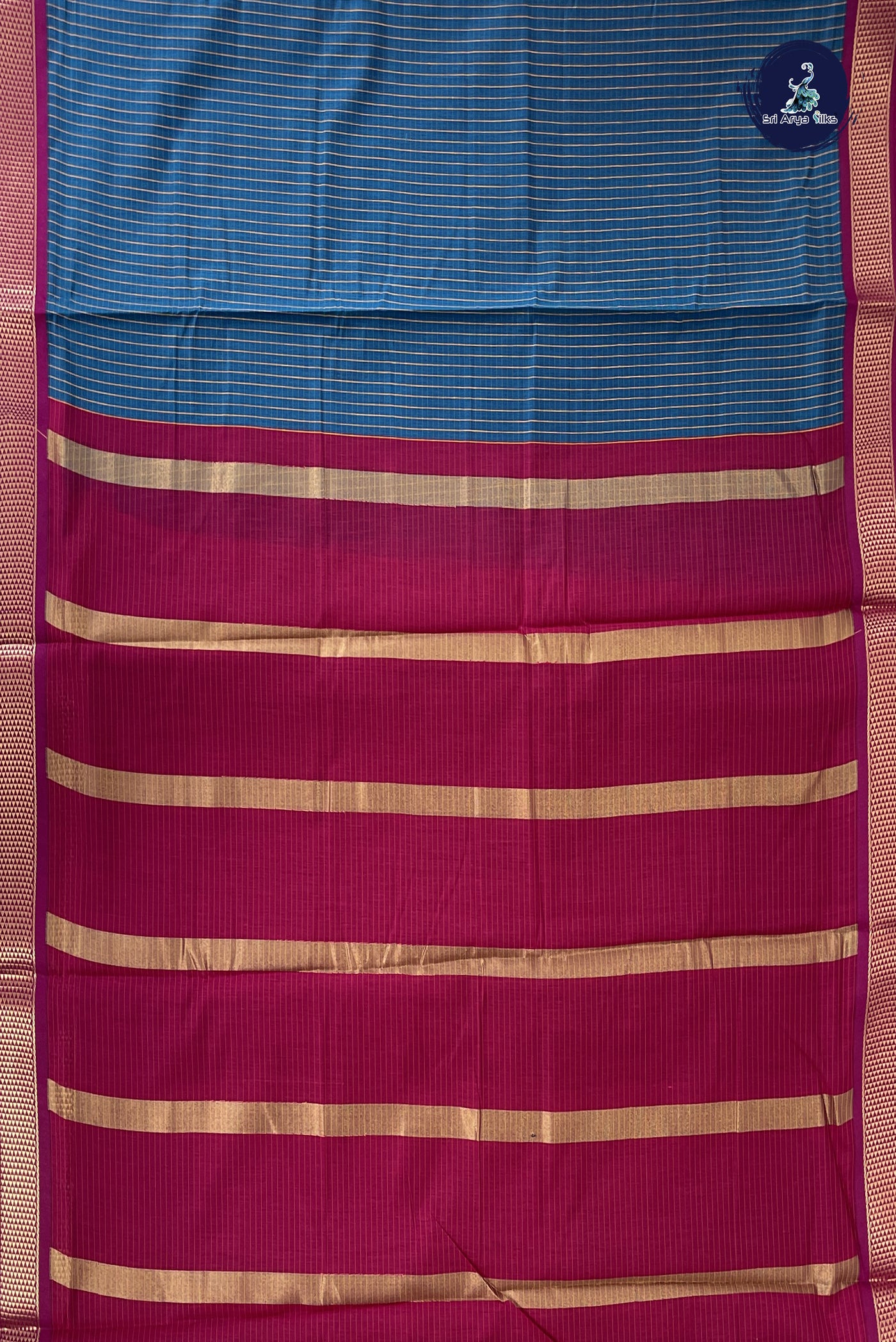 Blue Madisar Semi Silk Cotton Saree With Checked Pattern