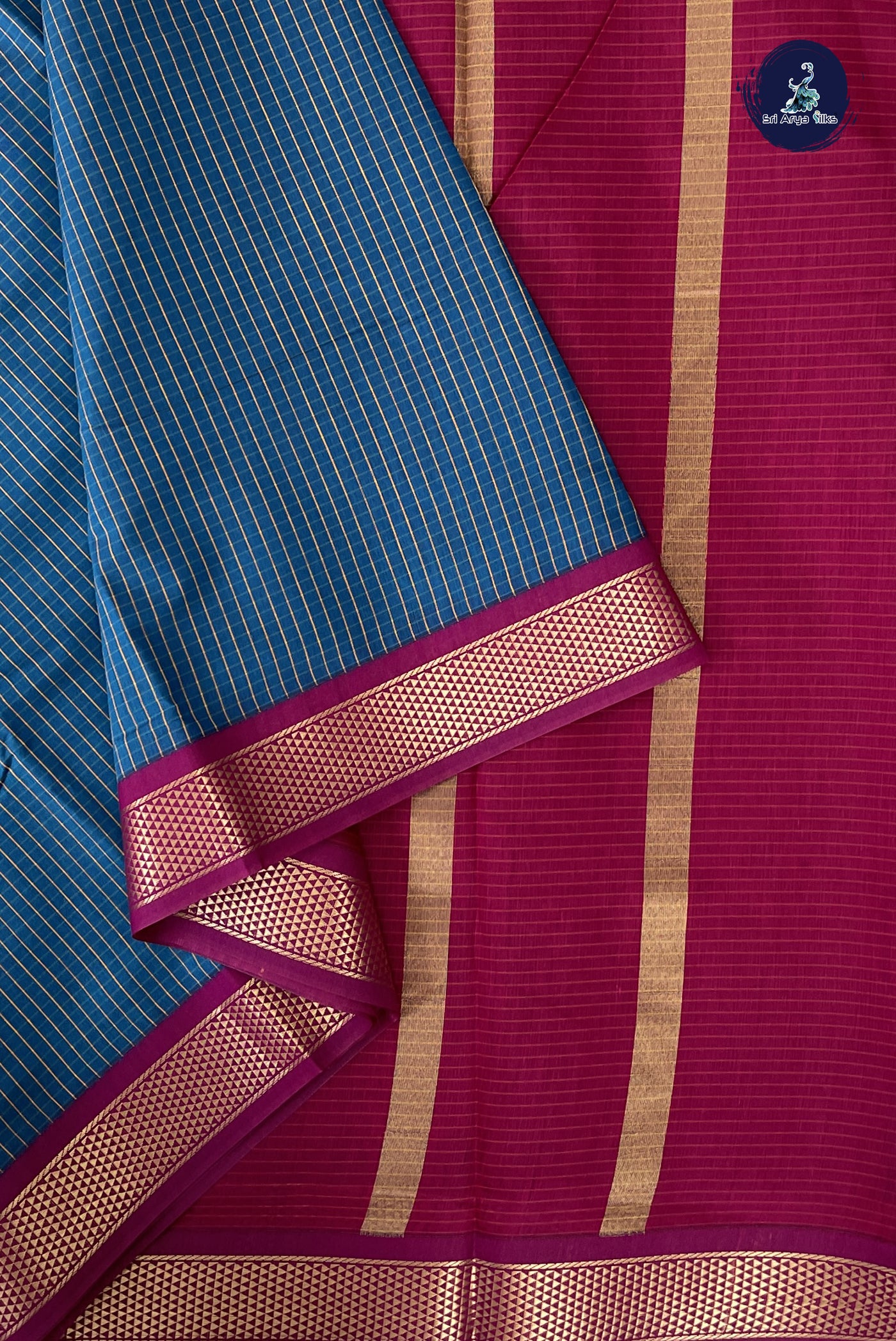 Blue Madisar Semi Silk Cotton Saree With Checked Pattern