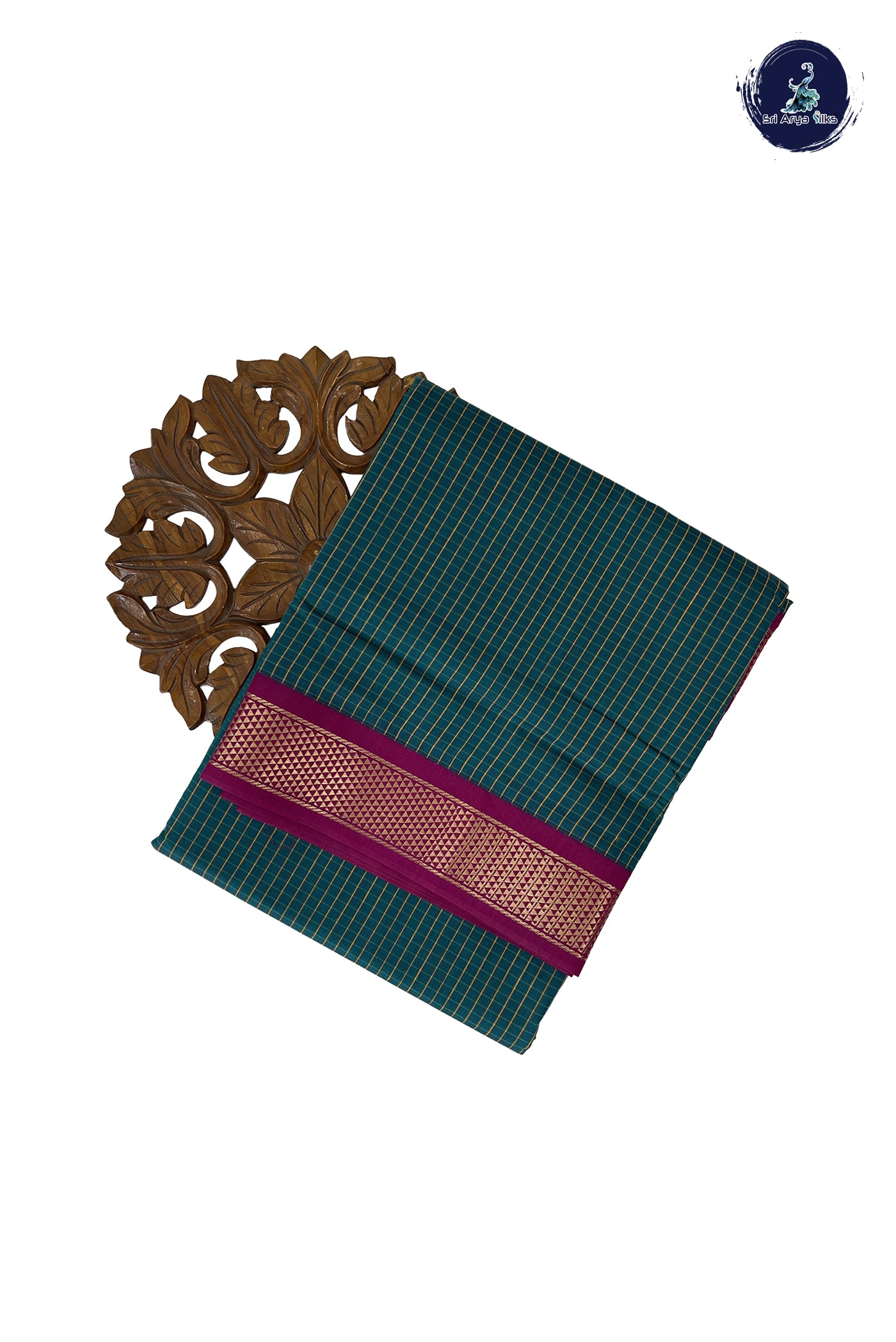 Sapphire Green Madisar Semi Silk Cotton Saree With Checked Pattern