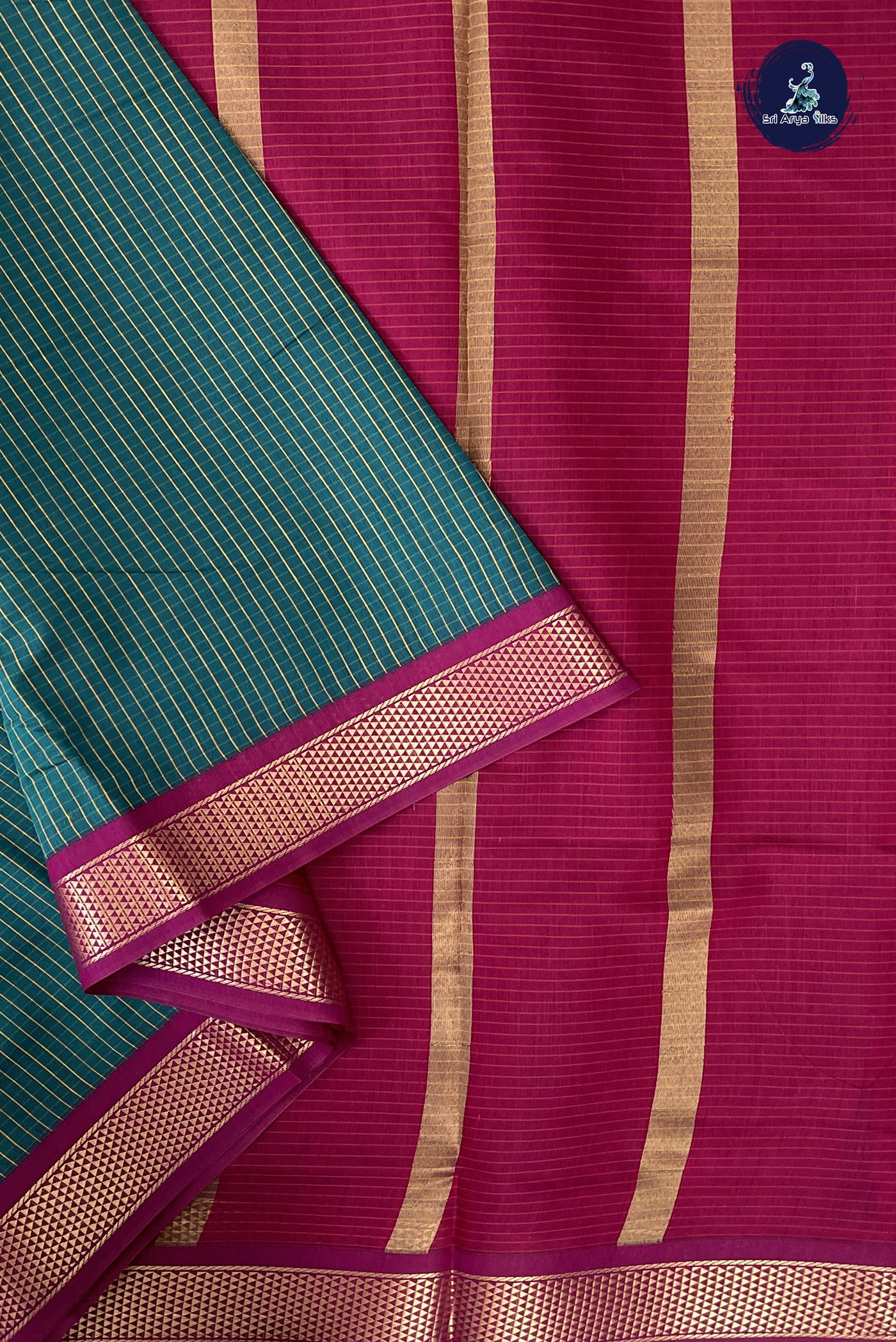 Sapphire Green Madisar Semi Silk Cotton Saree With Checked Pattern