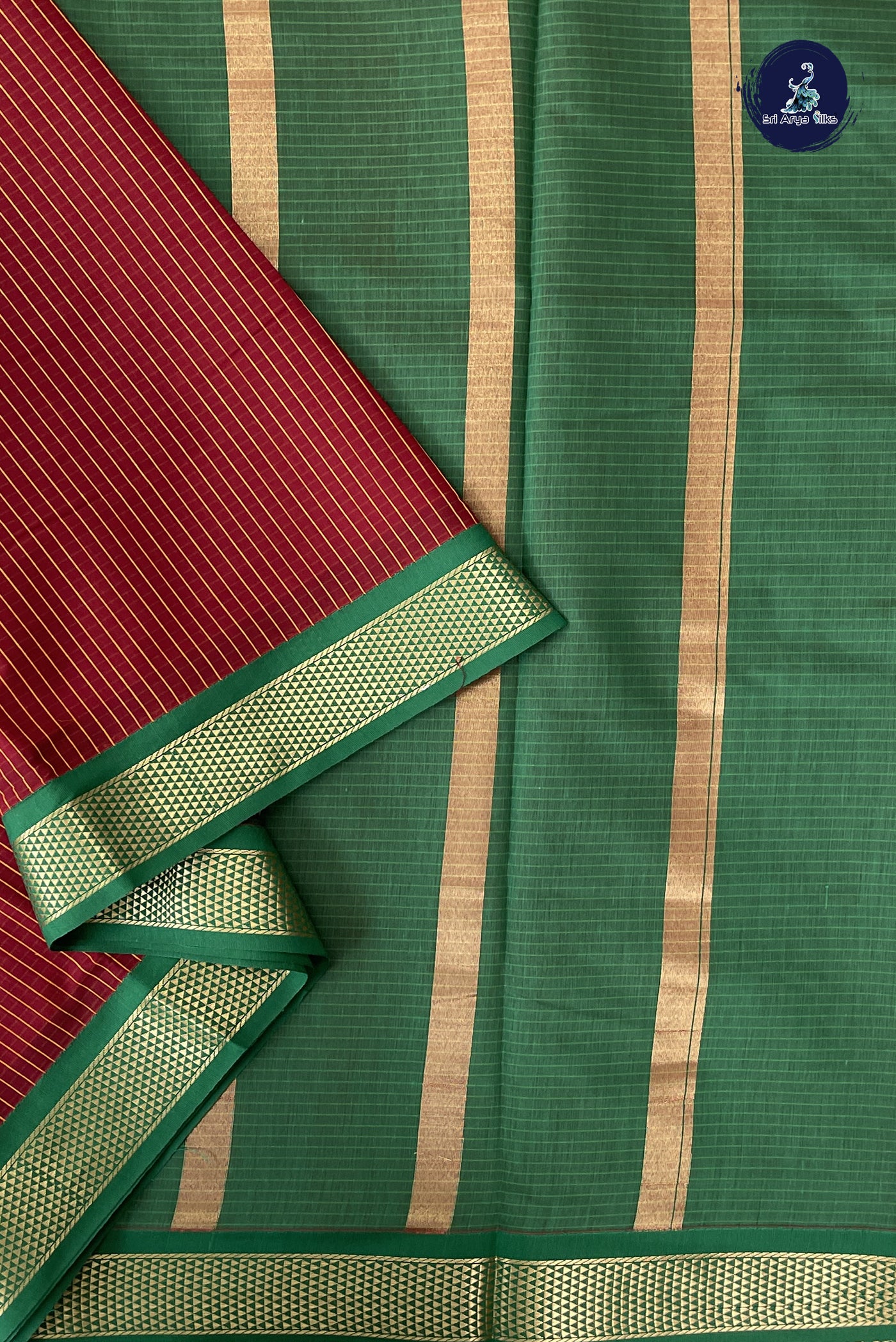 Maroon Madisar Semi Silk Cotton Saree With Checked Pattern