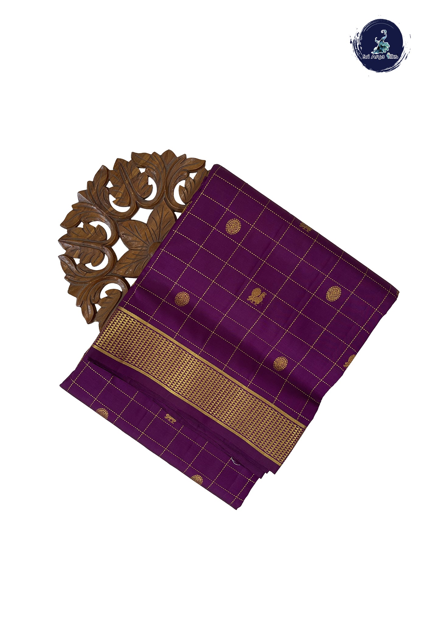 Dark Brinjal Madisar 10 Yards Silk Saree With Zari Checked Pattern