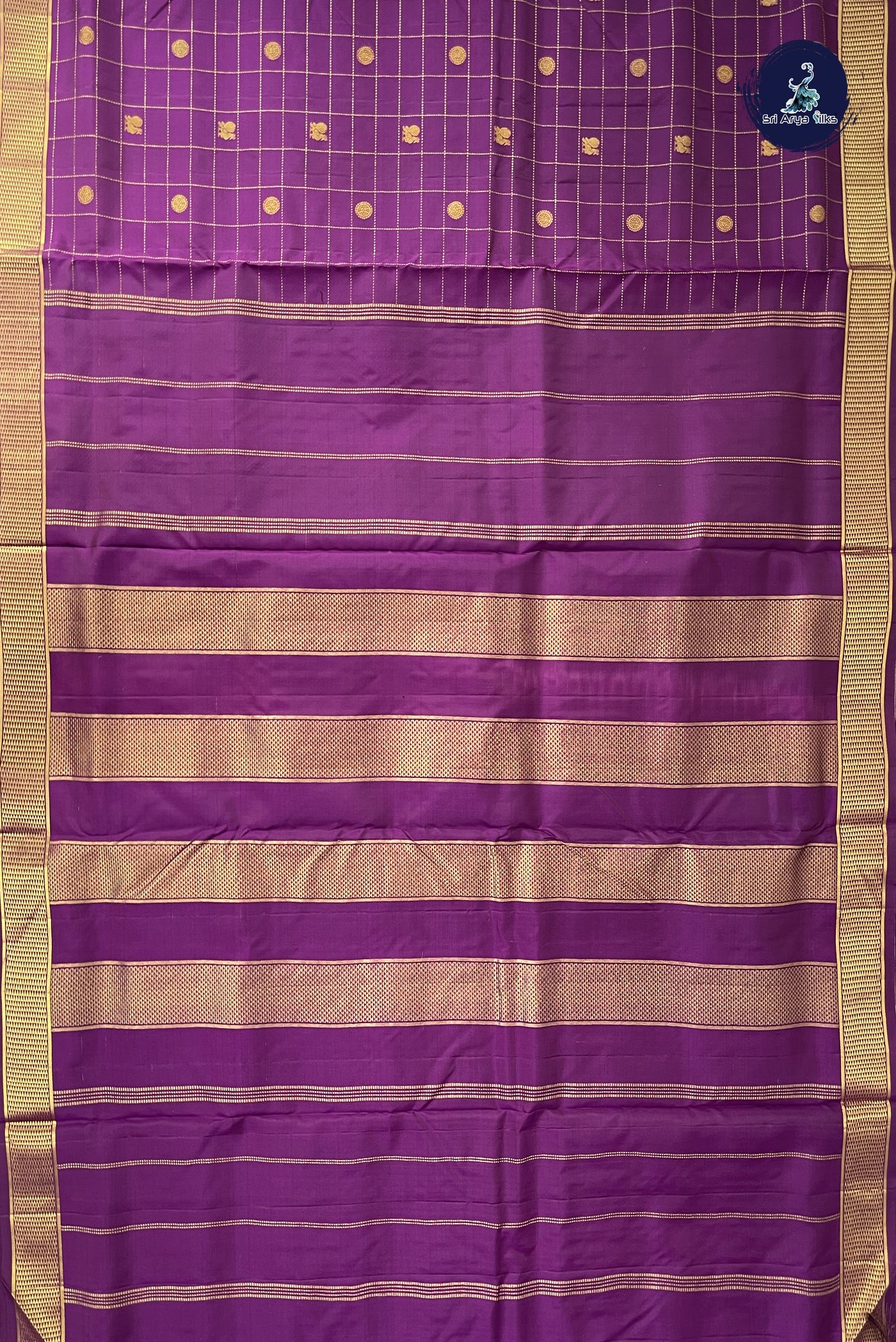 Dark Brinjal Madisar 10 Yards Silk Saree With Zari Checked Pattern