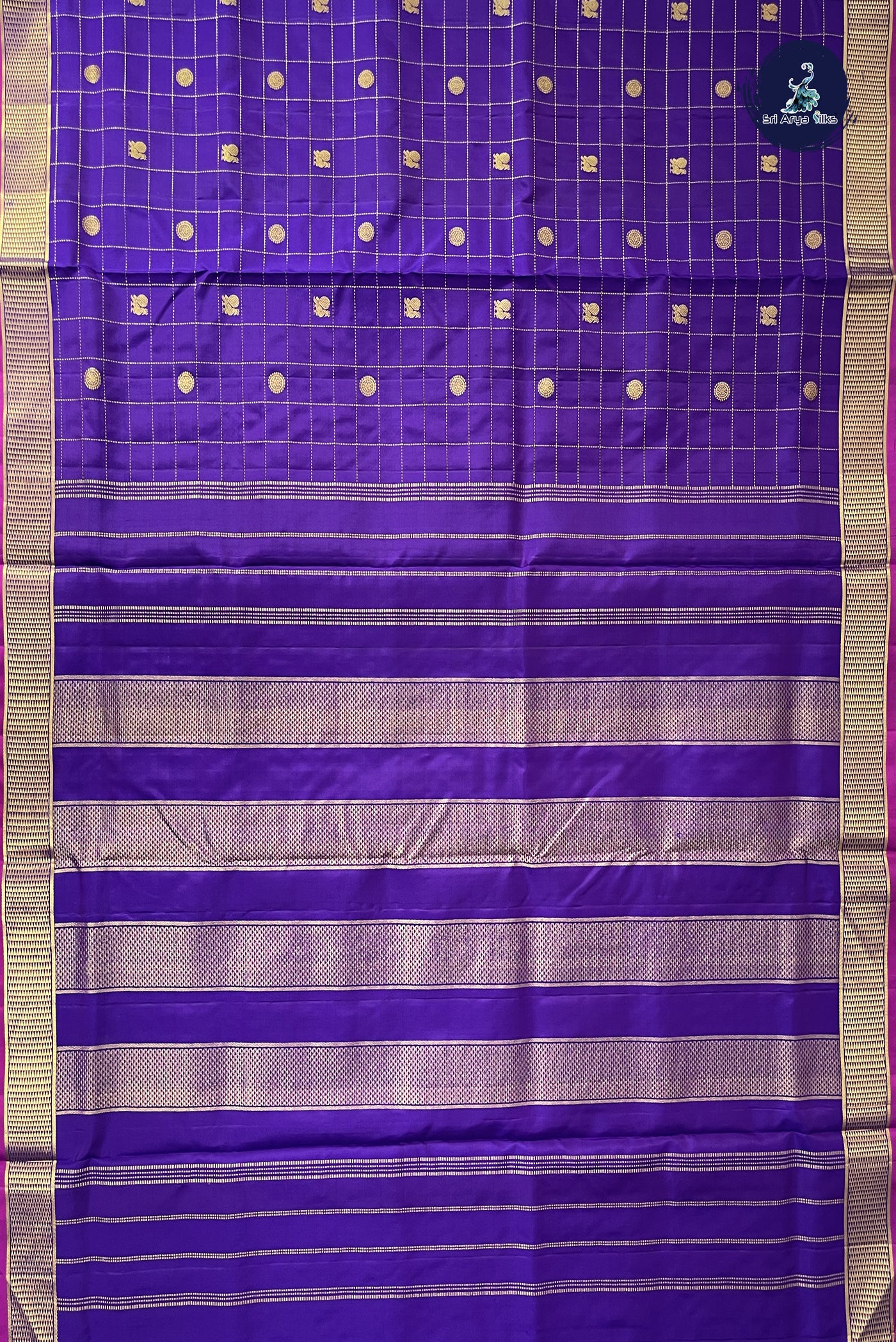 Dual Tone Violet Madisar 10 Yards Silk Saree With Zari Checked Pattern