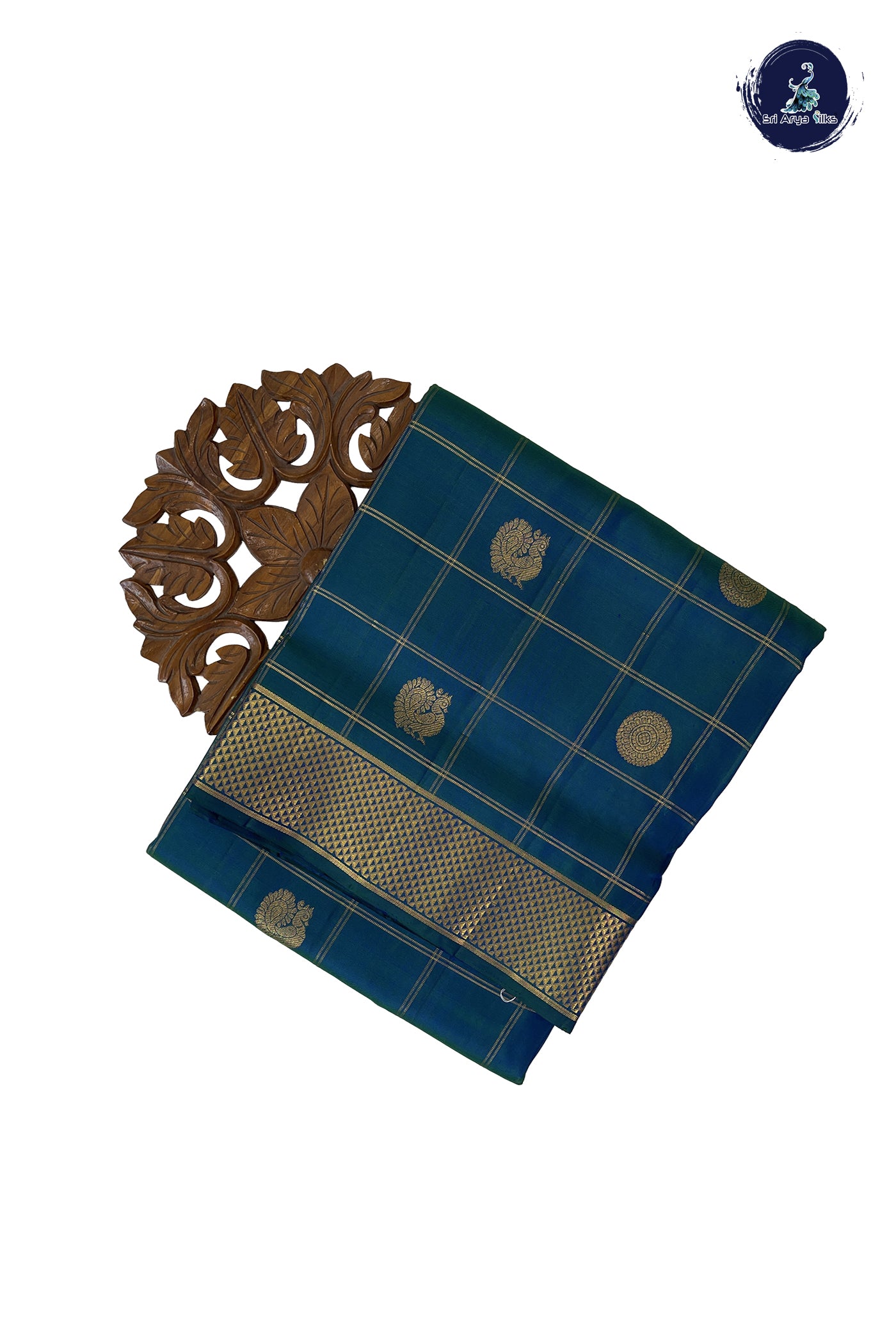 Peacock Blue Madisar 10 Yards Silk Saree With Zari Checked Pattern