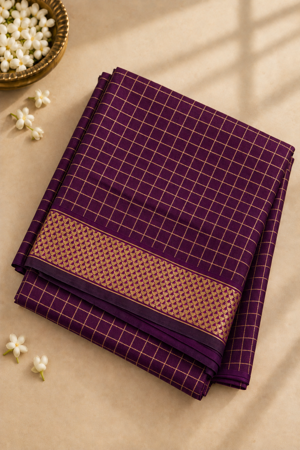 BeetRoot Shade Madisar 10 Yards Silk Saree With Zari Checked Pattern