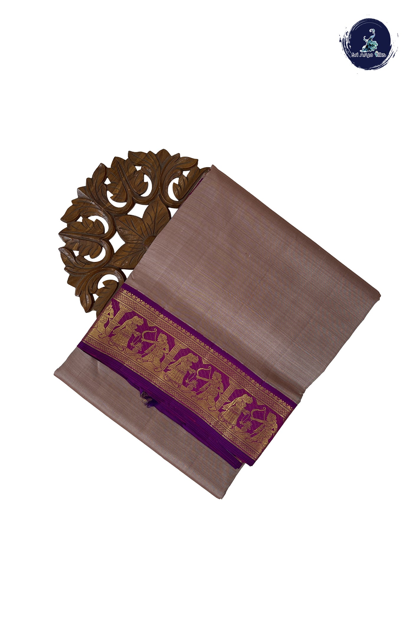 Mauve Grey Madisar 10 Yards Silk Saree With Plain Pattern
