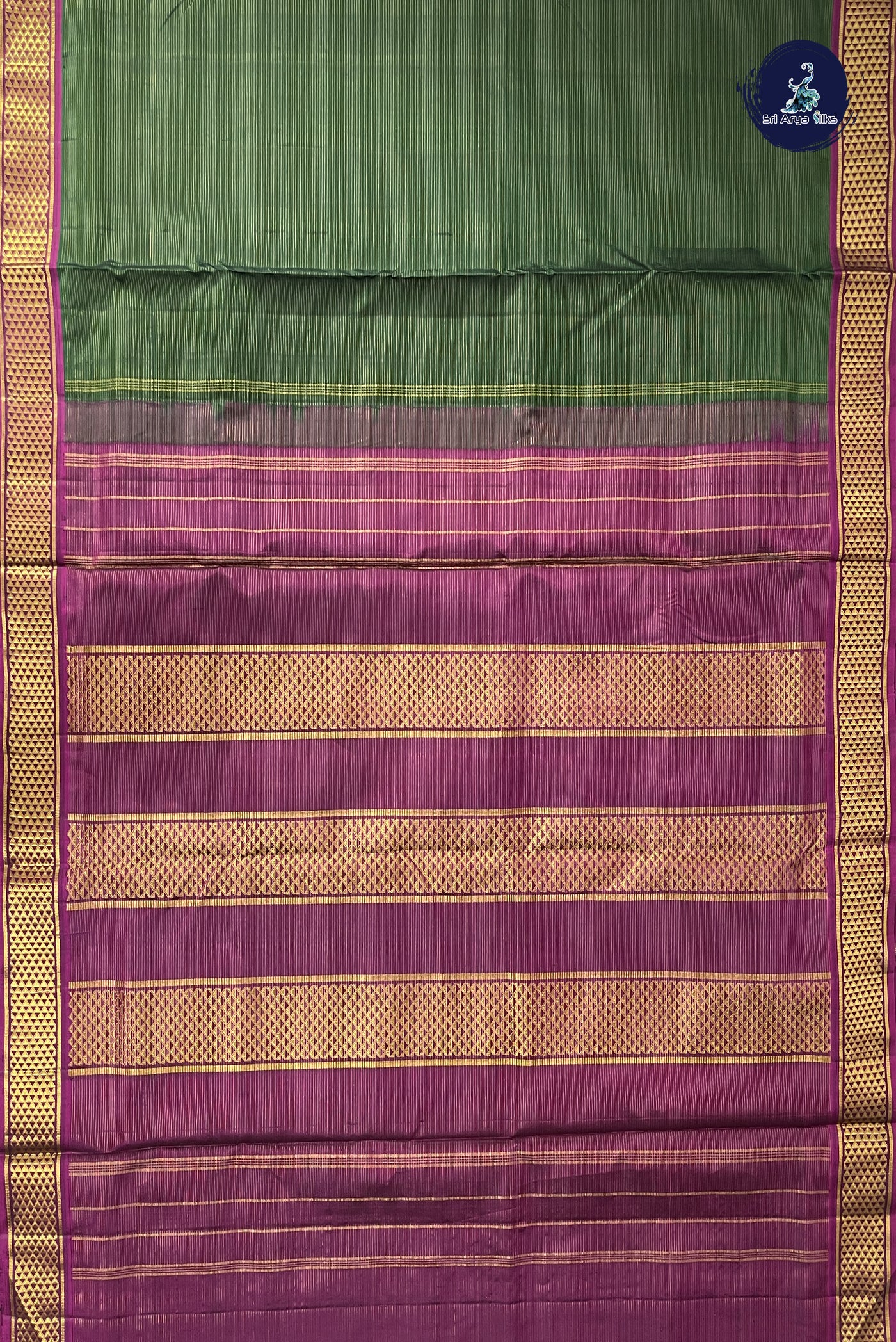 Bottle Green Madisar 10 Yards Silk Saree With Vaira Oosi Pattern
